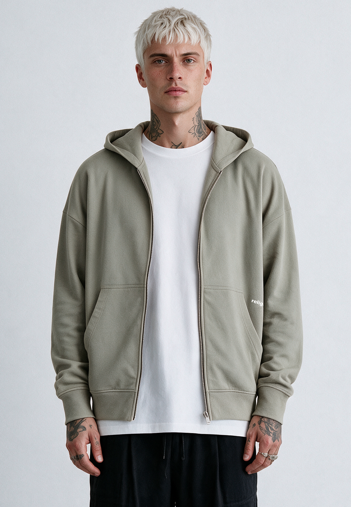 RELIGION UK ZIP UP HOODIE KHAKI