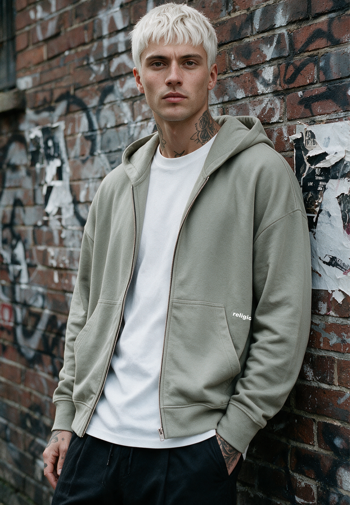RELIGION UK ZIP UP HOODIE KHAKI