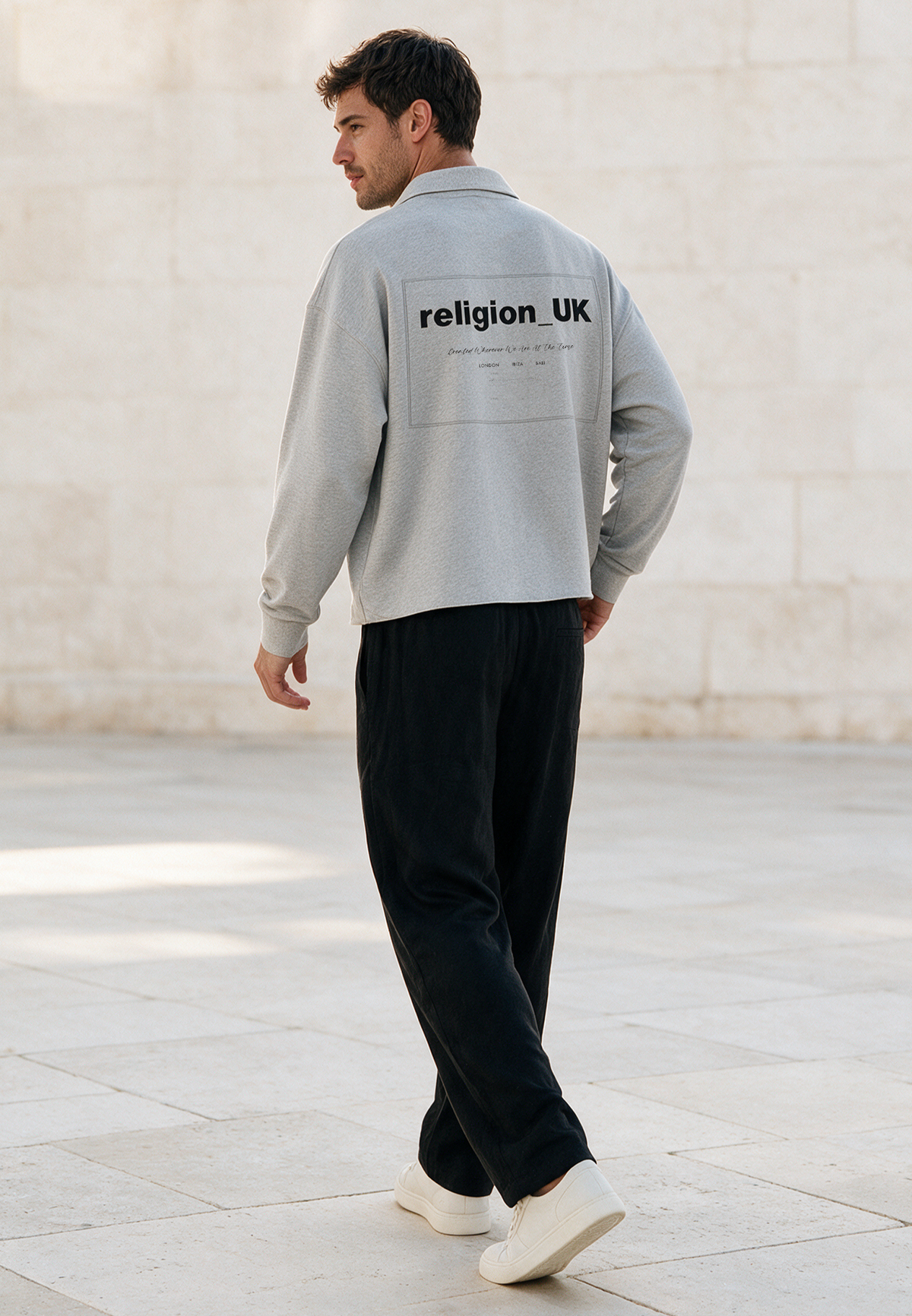 RELIGION UK CROPPED ZIP SWEATSHIRT GREY MARL