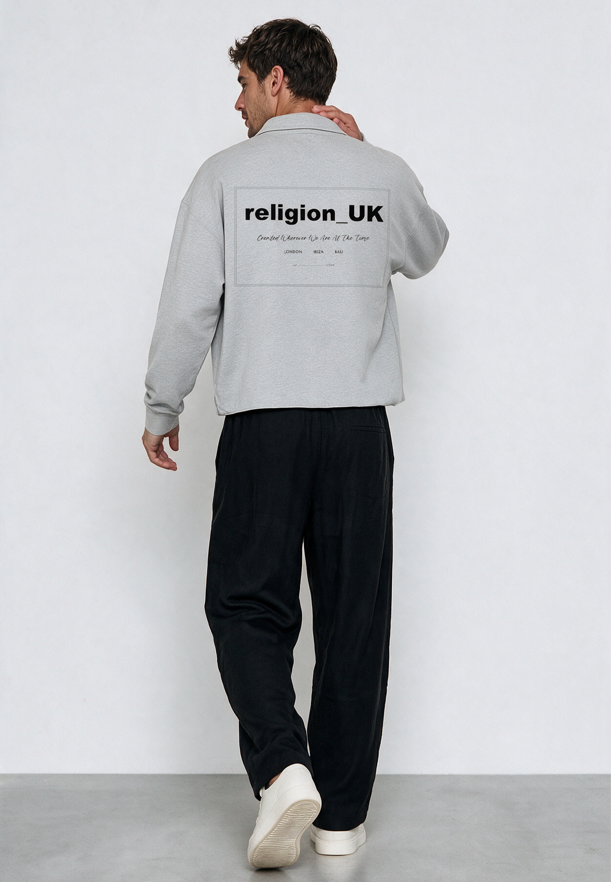 RELIGION UK CROPPED ZIP SWEATSHIRT GREY MARL