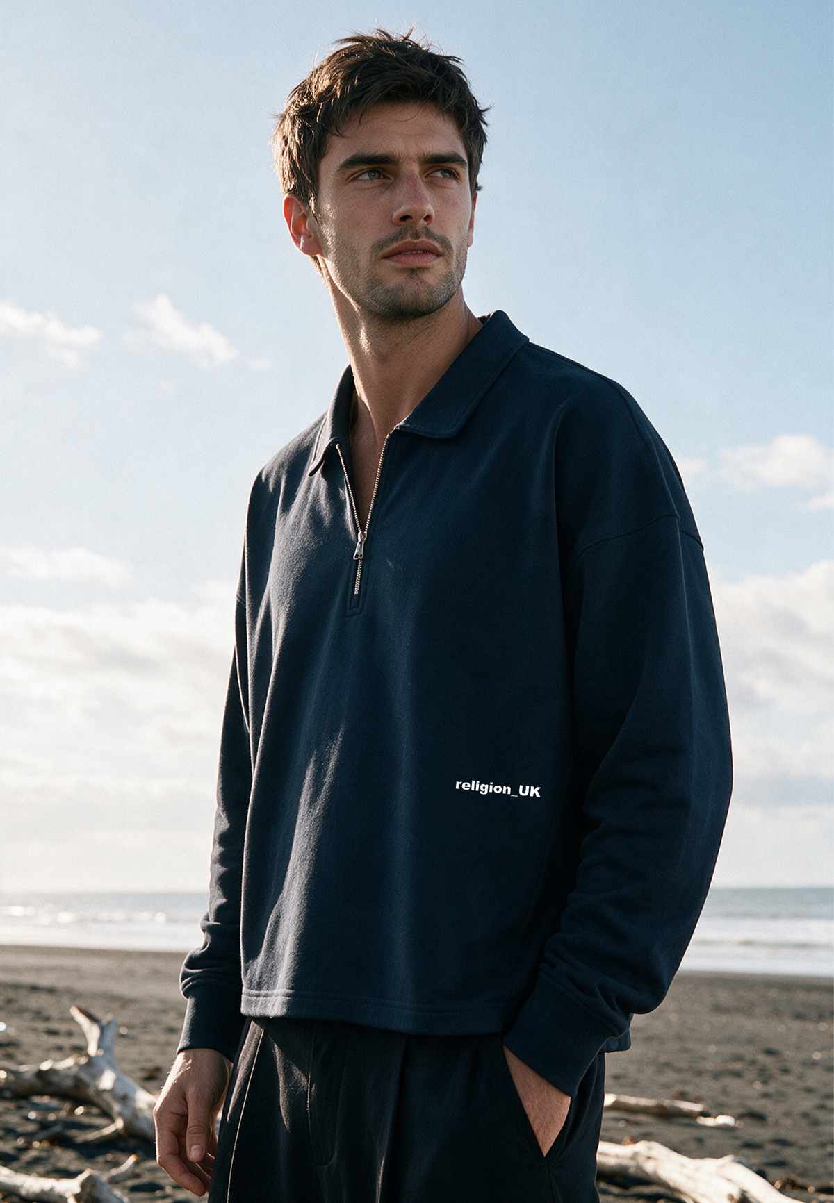 RELIGION UK CROPPED ZIP SWEATSHIRT DARK NAVY