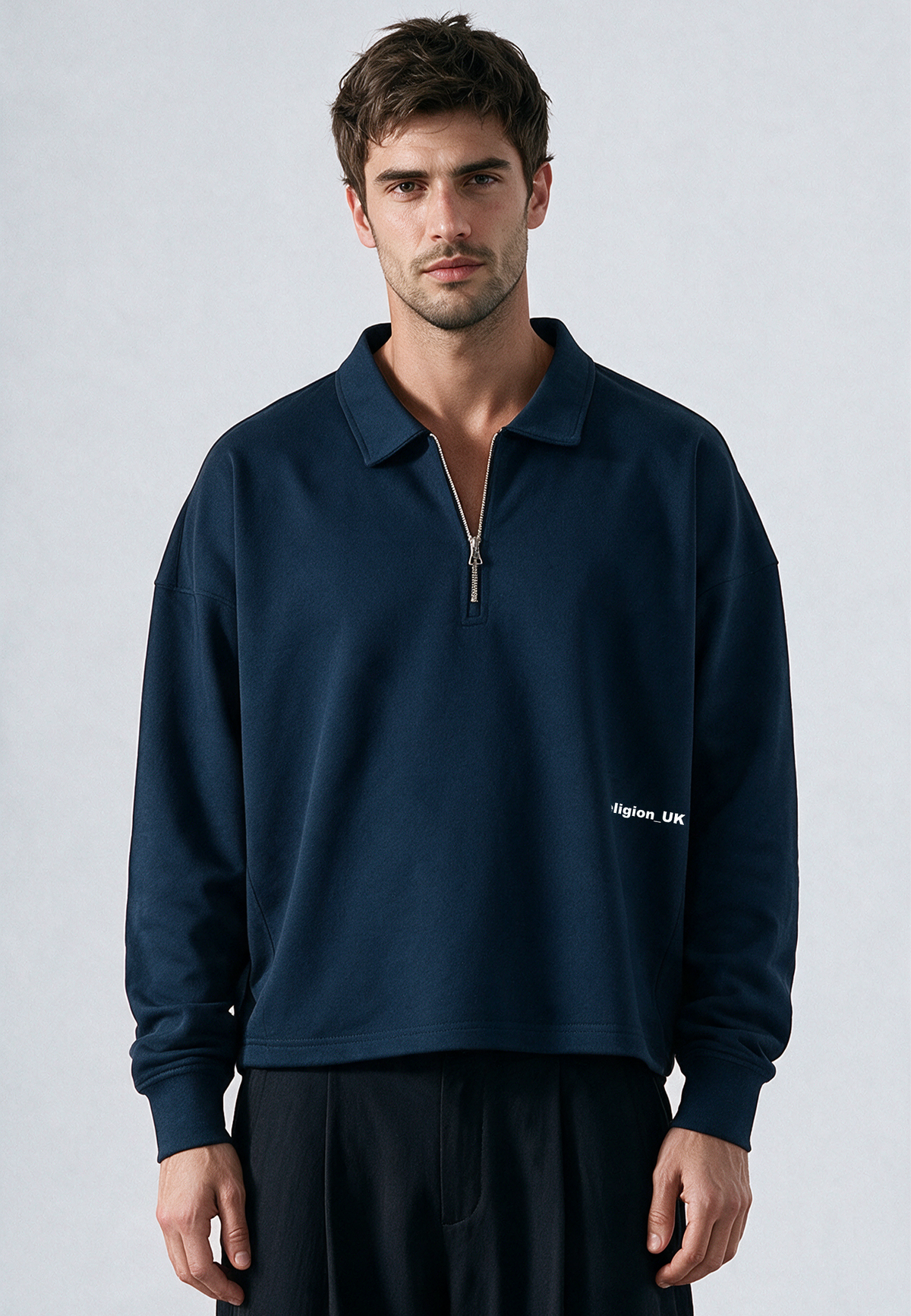 RELIGION UK CROPPED ZIP SWEATSHIRT DARK NAVY