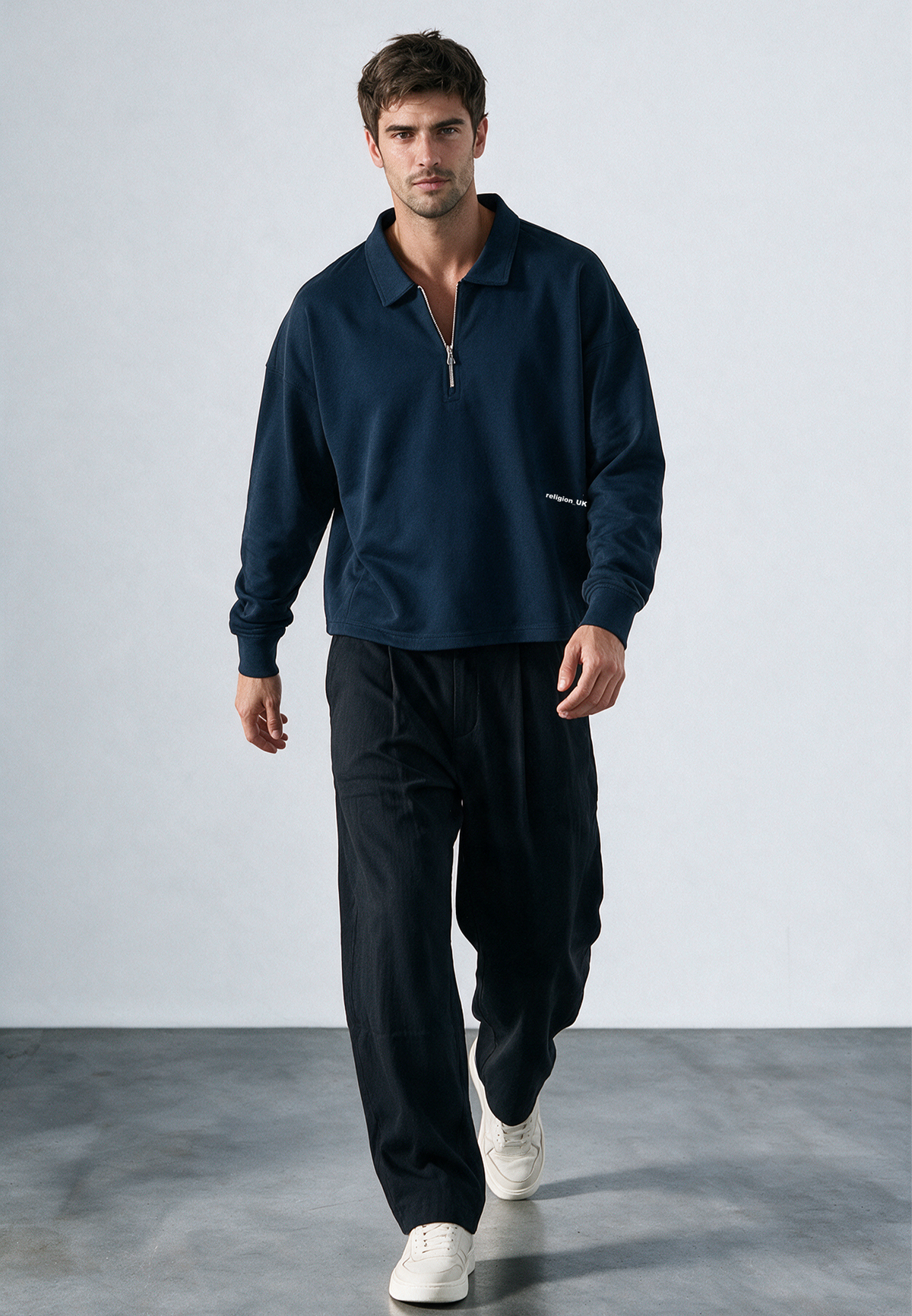 RELIGION UK CROPPED ZIP SWEATSHIRT DARK NAVY
