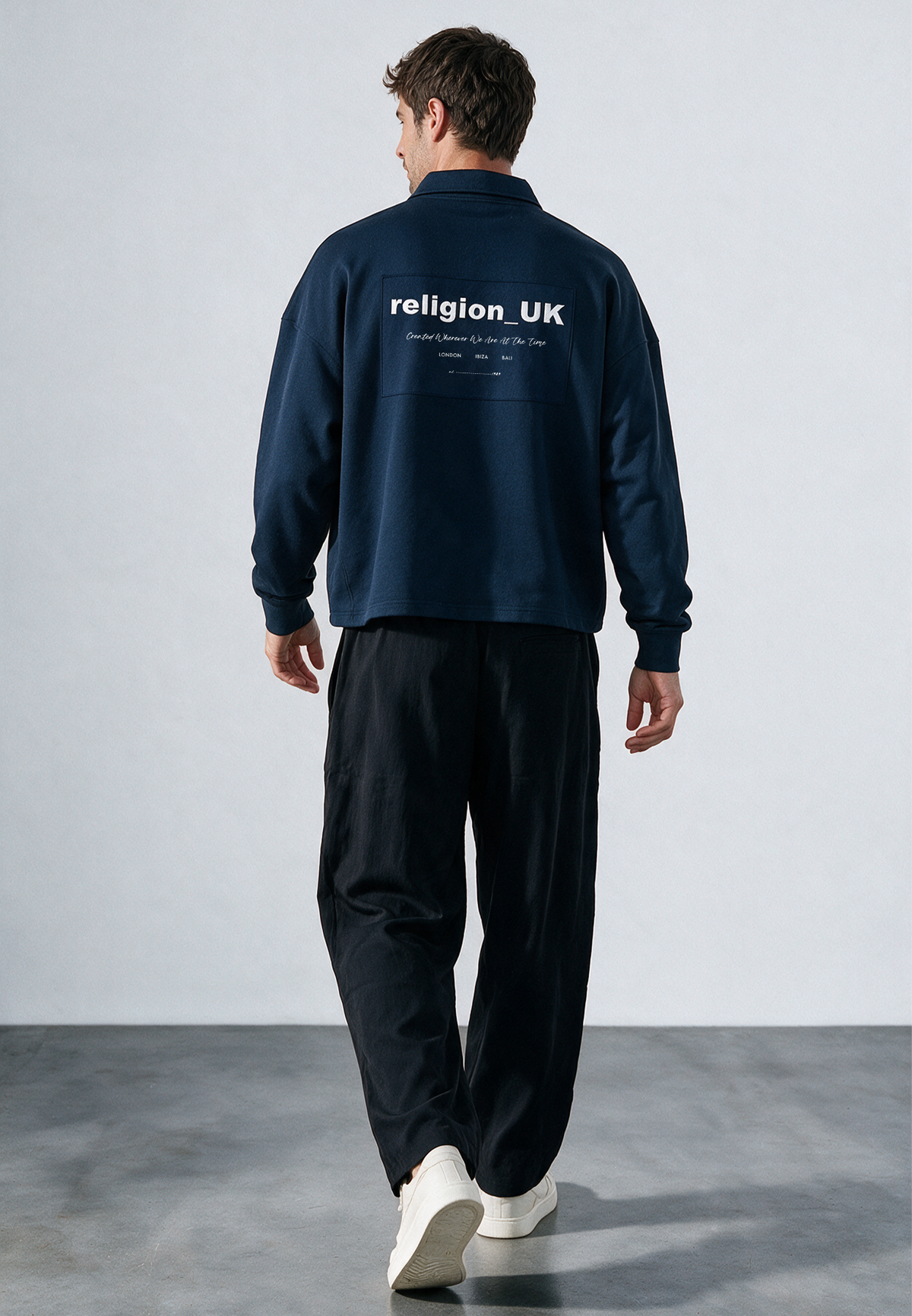 RELIGION UK CROPPED ZIP SWEATSHIRT DARK NAVY