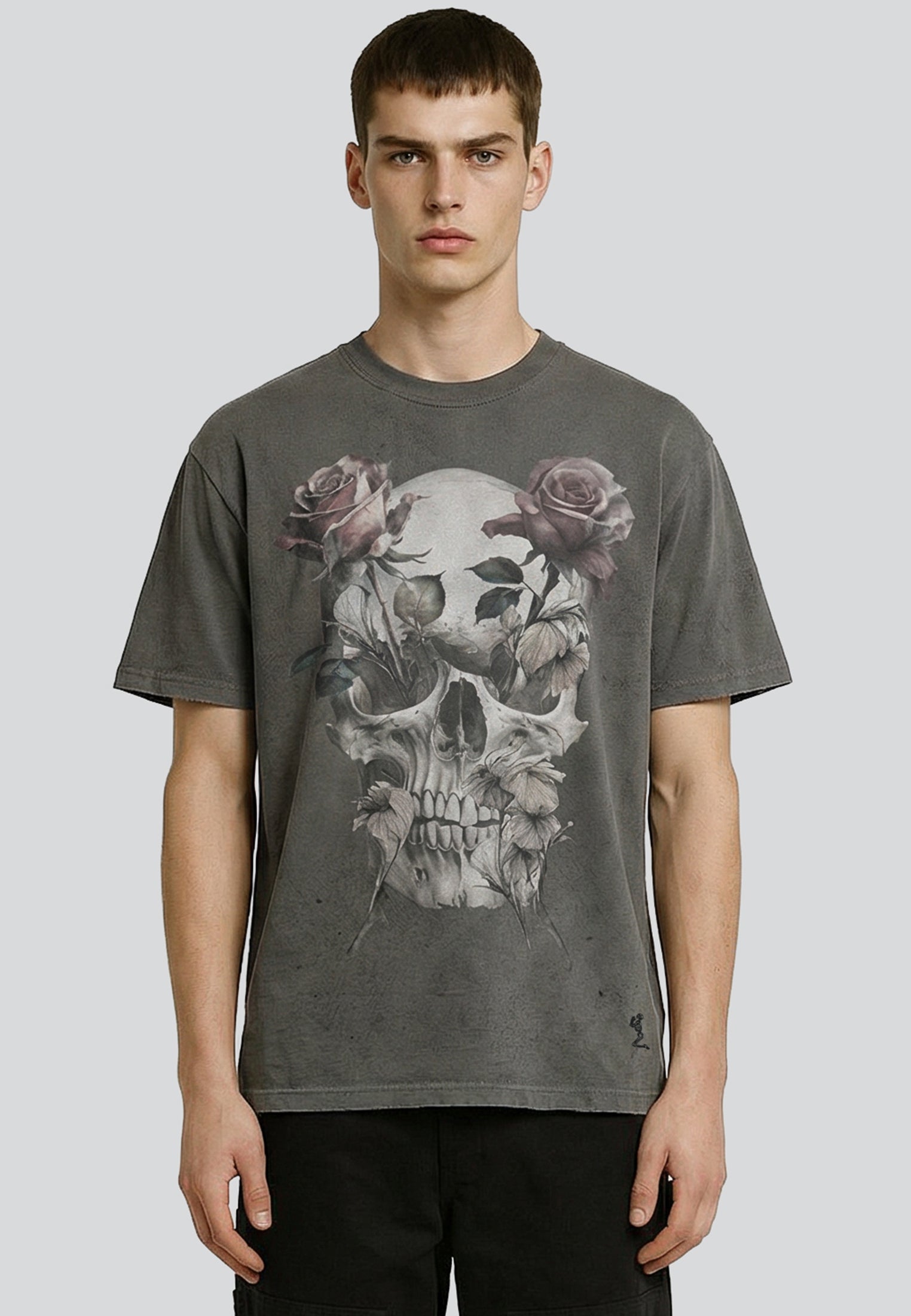 SKULL CROSS ROSE T-SHIRT WASHED BLACK