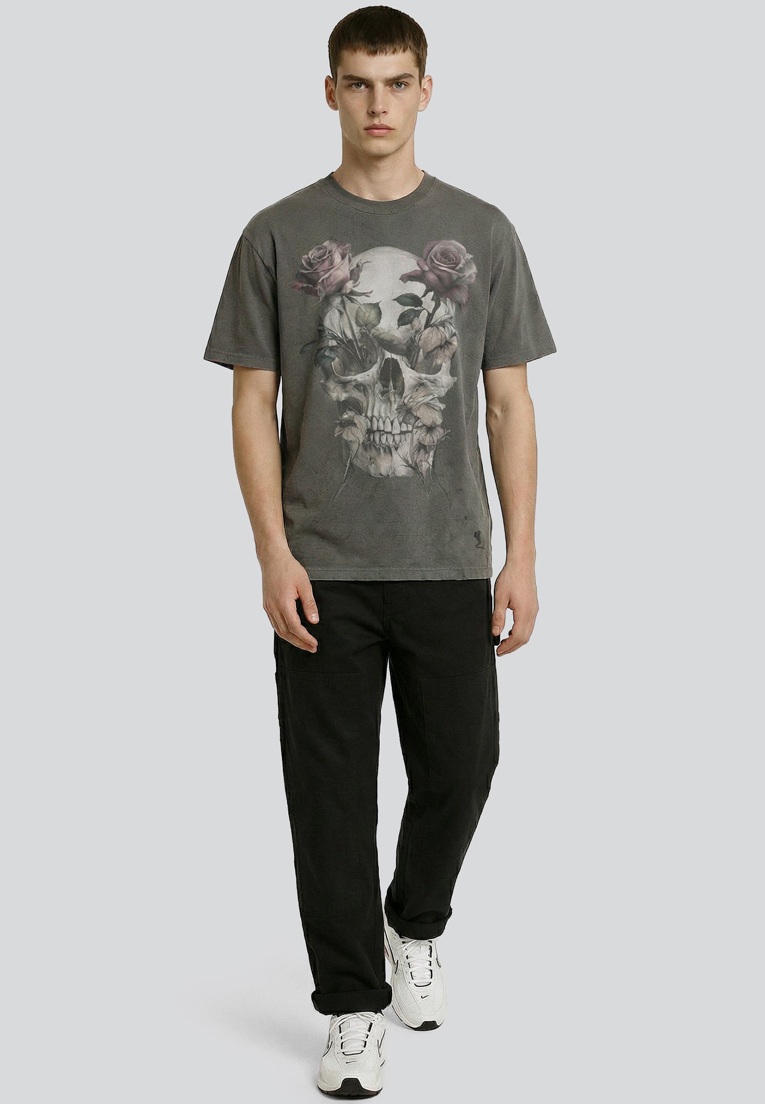 SKULL CROSS ROSE T-SHIRT WASHED BLACK