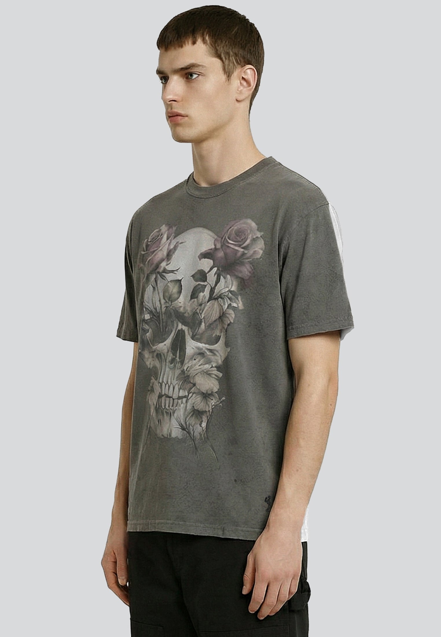SKULL CROSS ROSE T-SHIRT WASHED BLACK