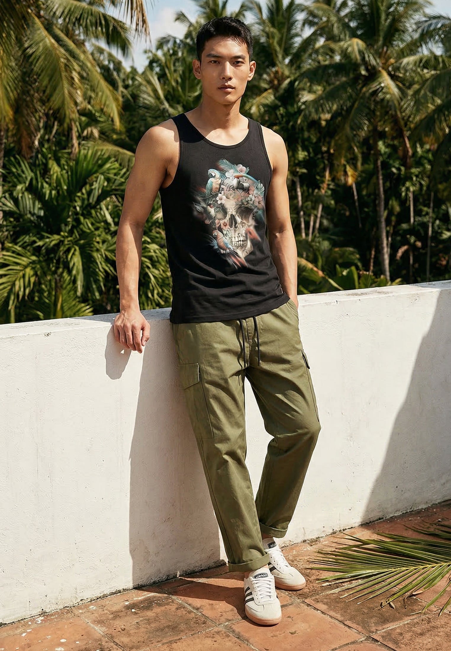 SKULL PARROT VEST BLACK
