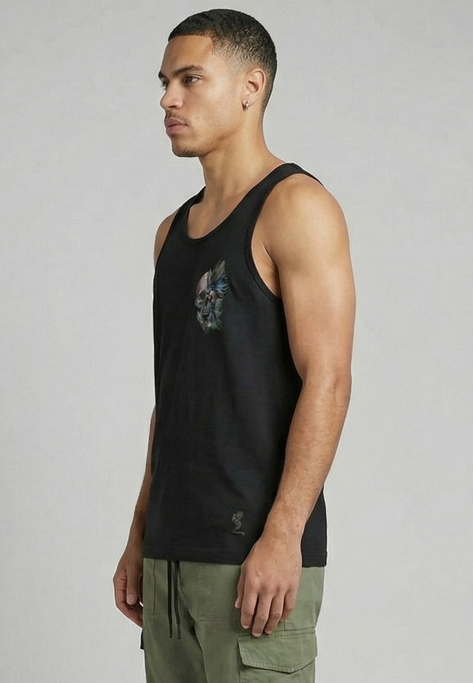 WATER COLOUR SKULL VEST BLACK