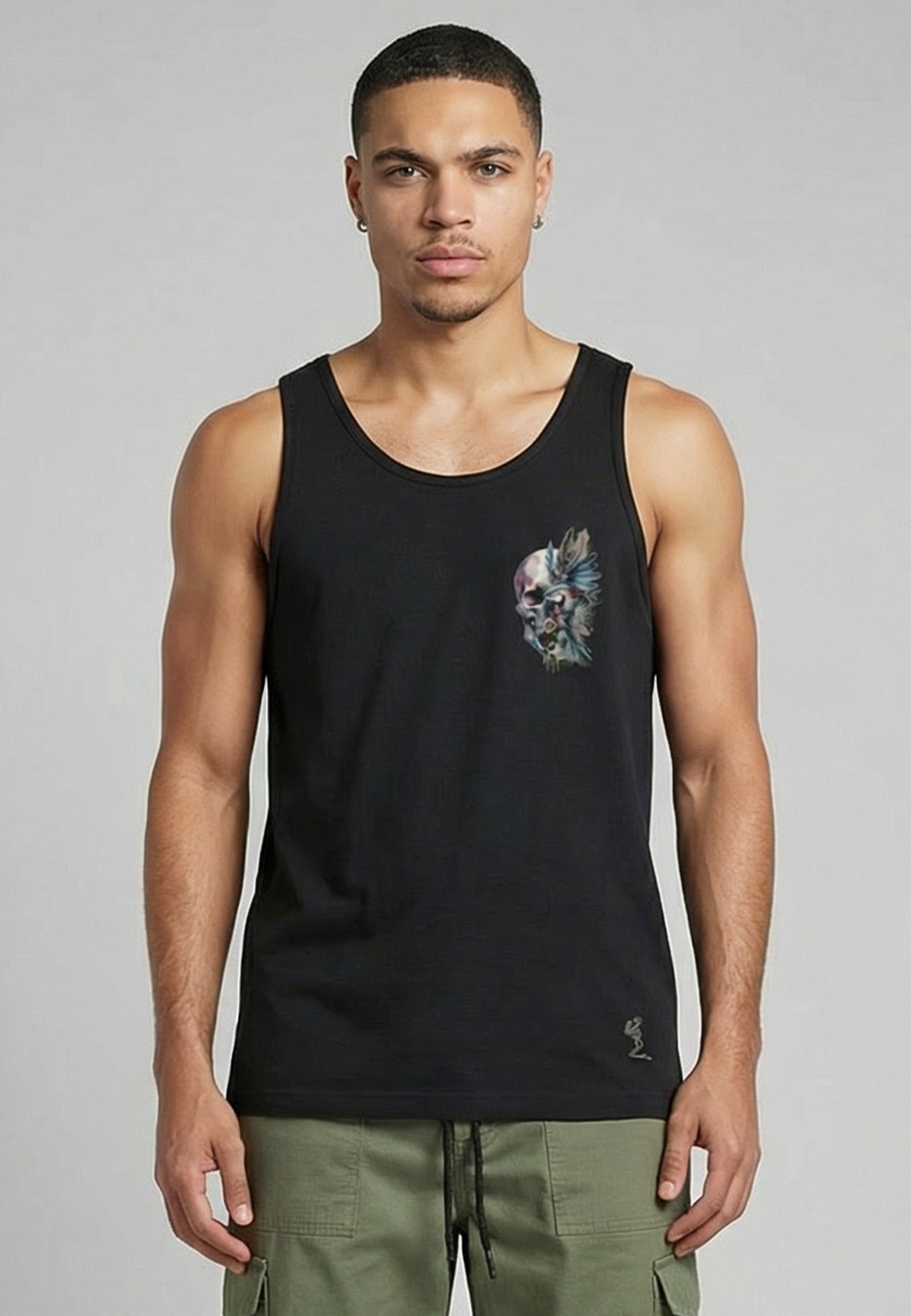 WATER COLOUR SKULL VEST BLACK
