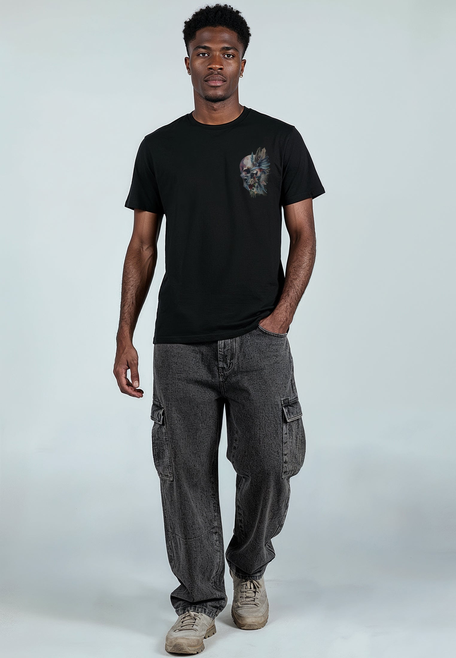 WATER COLOUR SKULL T-SHIRT BLACK