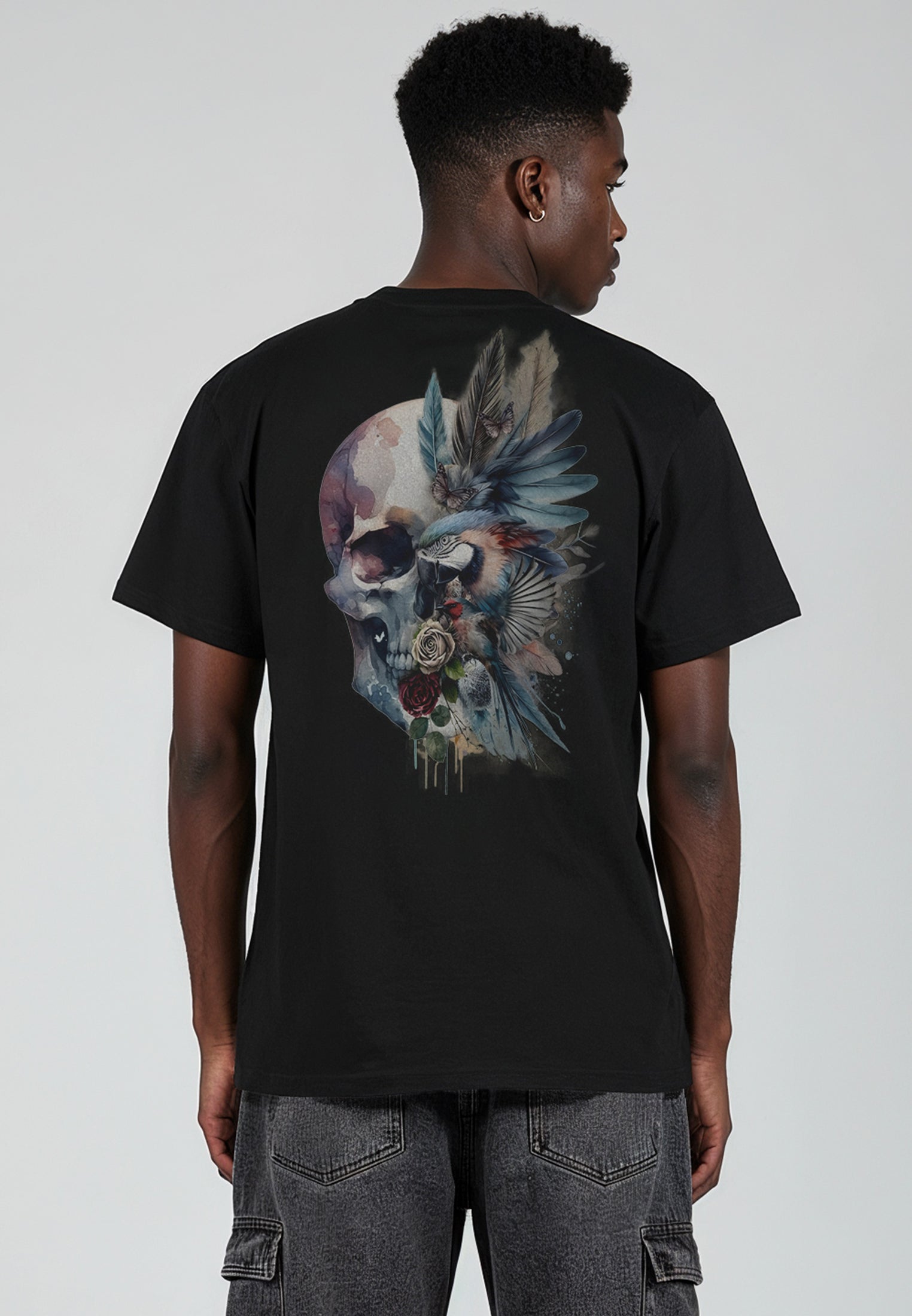 WATER COLOUR SKULL T-SHIRT BLACK