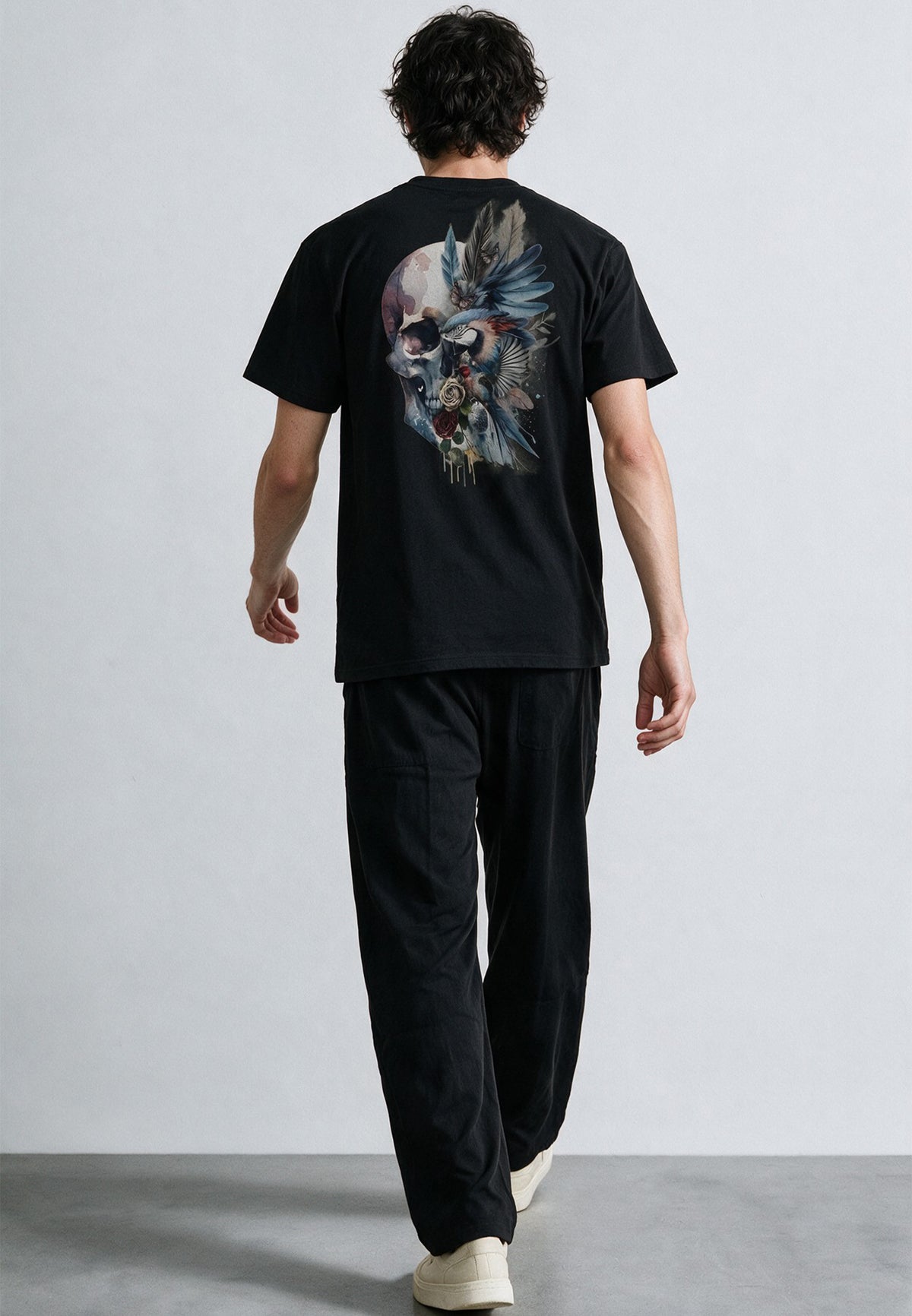 WATER COLOUR SKULL T-SHIRT BLACK