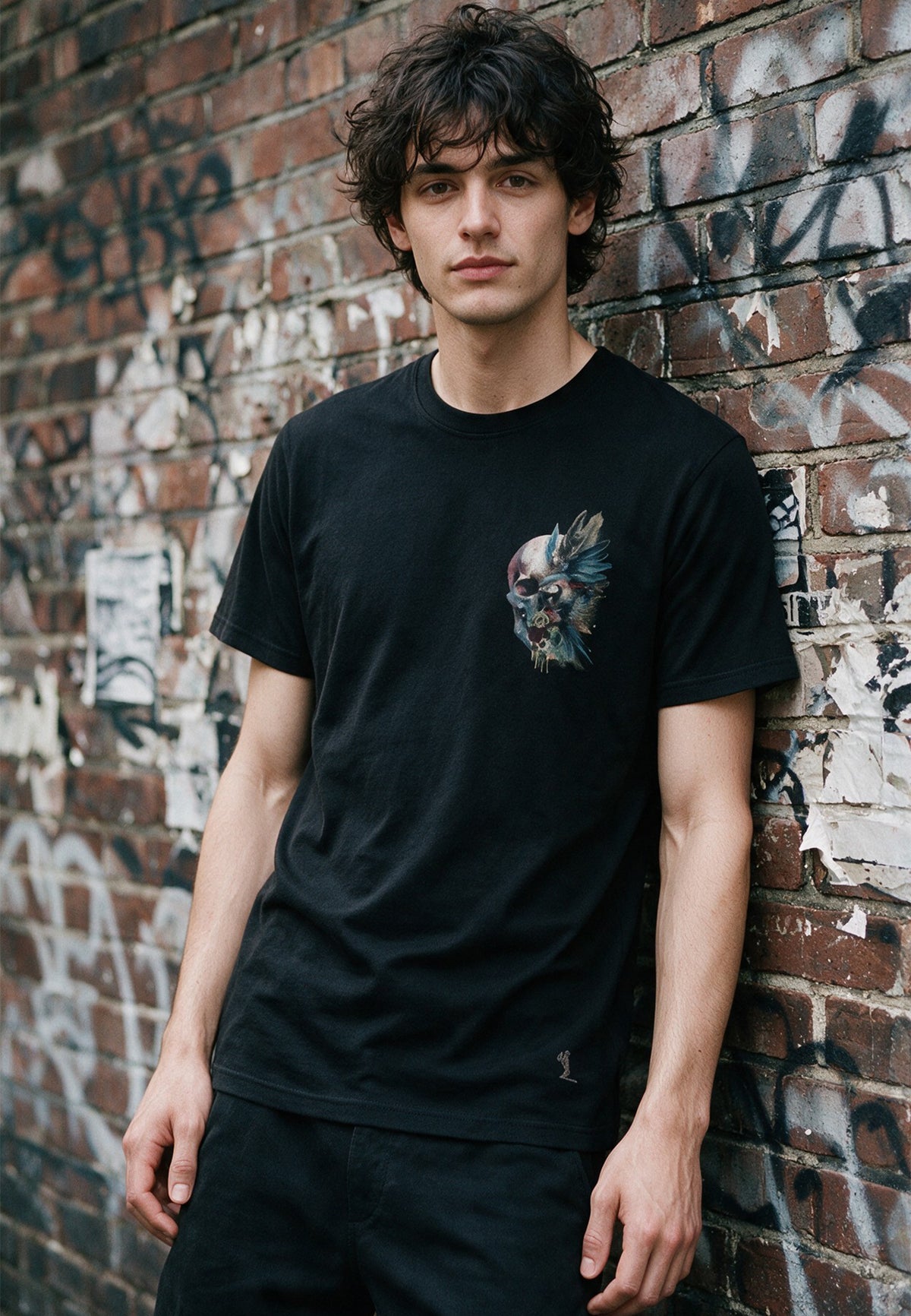 WATER COLOUR SKULL T-SHIRT BLACK