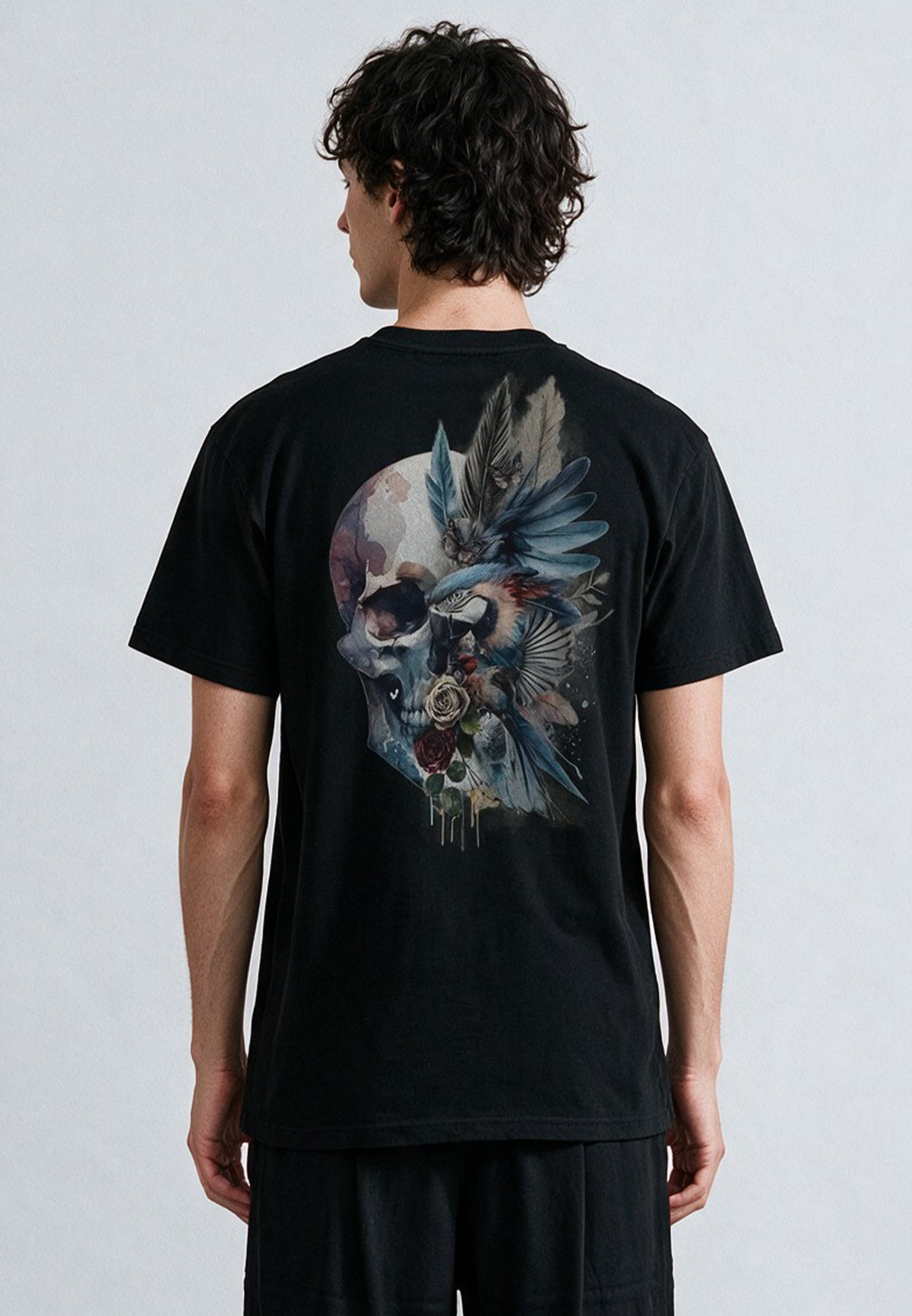 WATER COLOUR SKULL T-SHIRT BLACK
