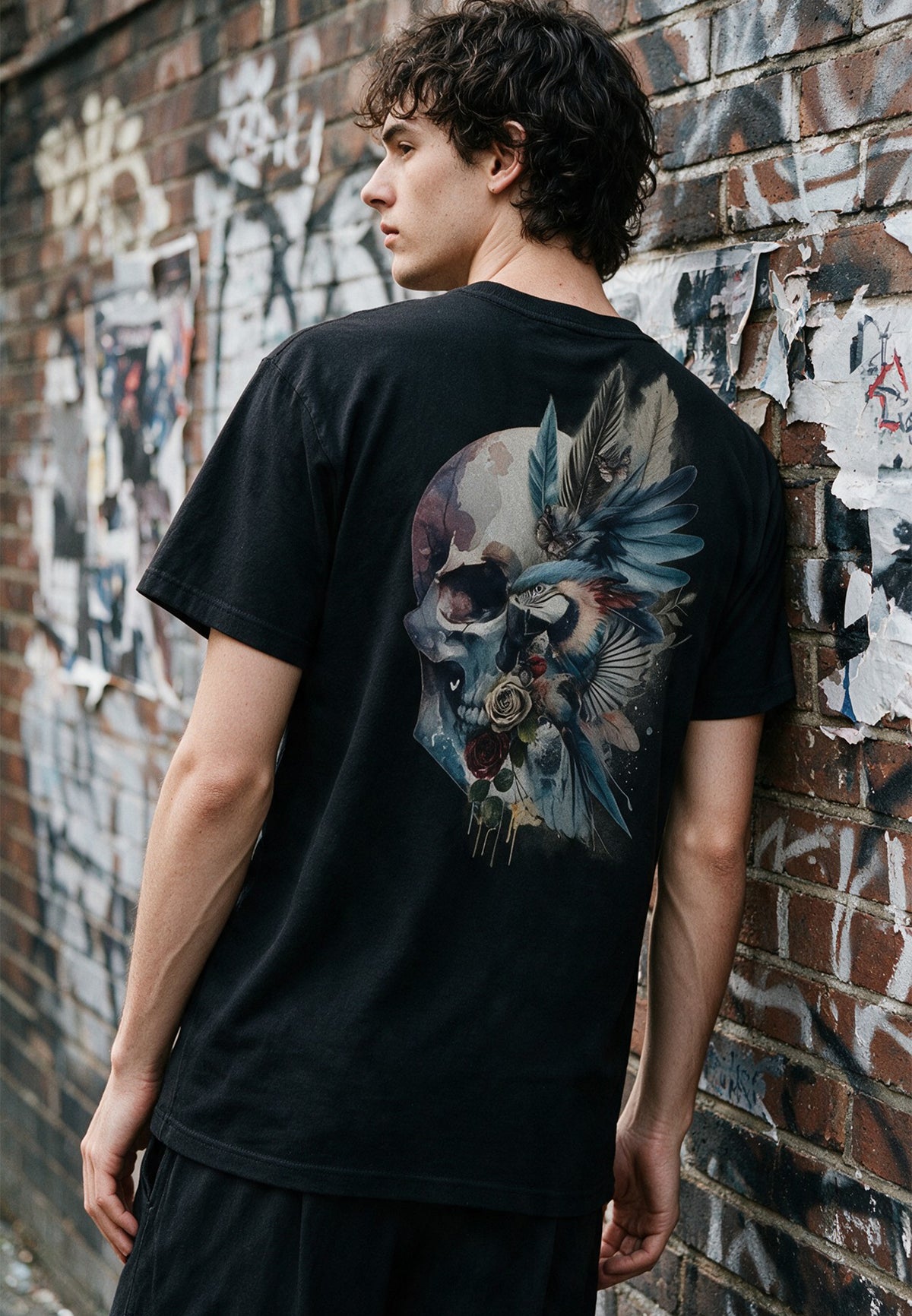 WATER COLOUR SKULL T-SHIRT BLACK