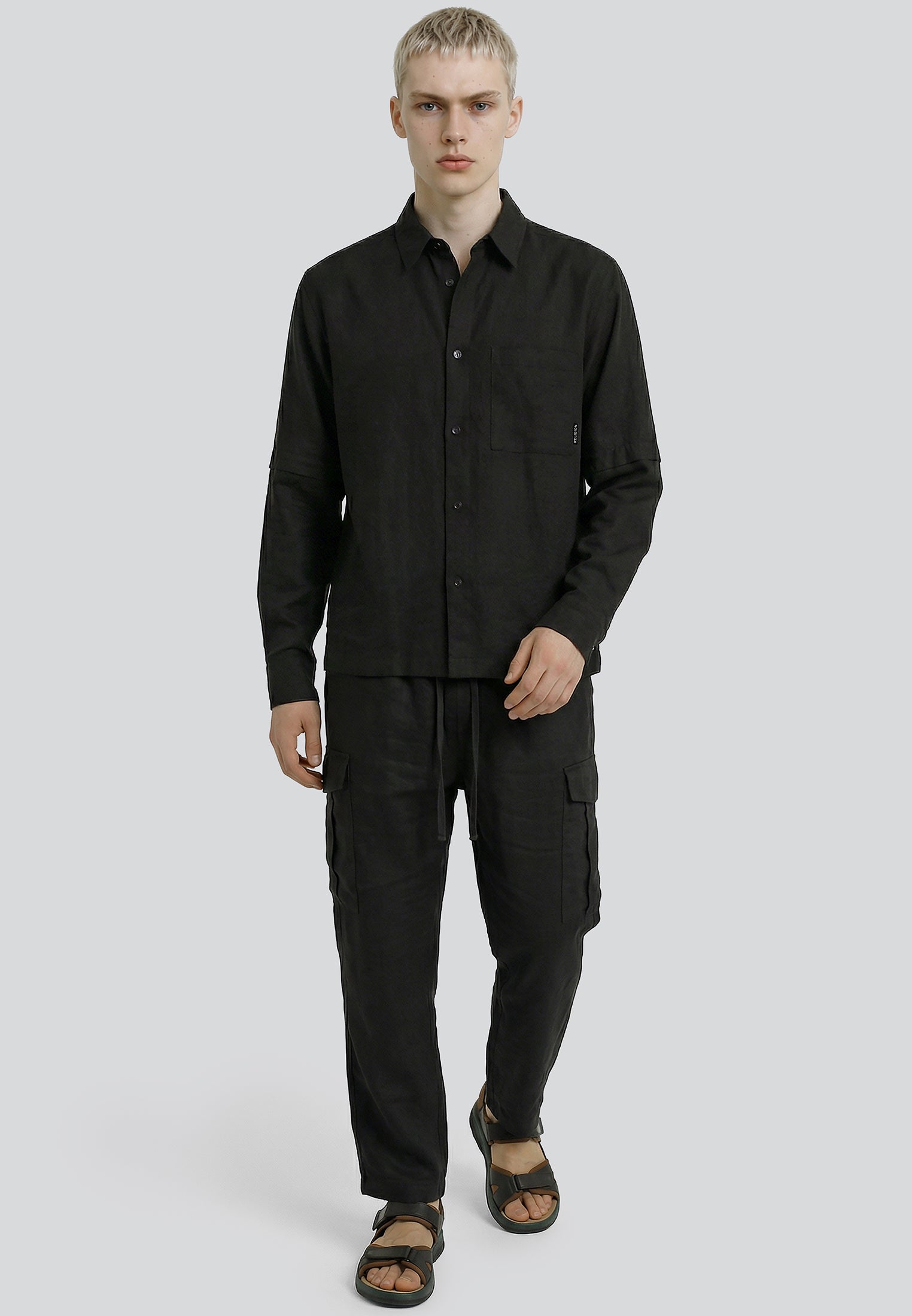 DOUBLE SLEEVE LINEN SHIRT BLACK