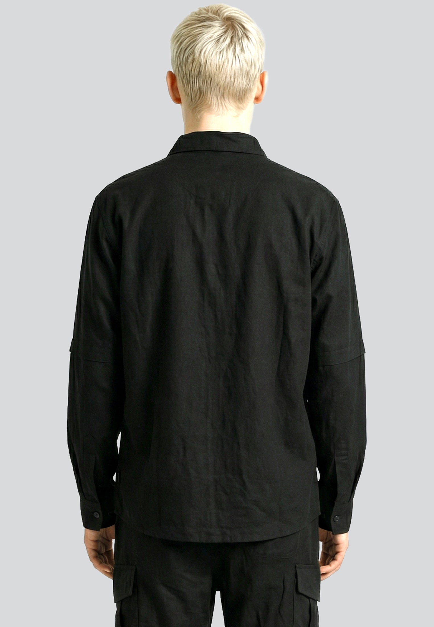 DOUBLE SLEEVE LINEN SHIRT BLACK