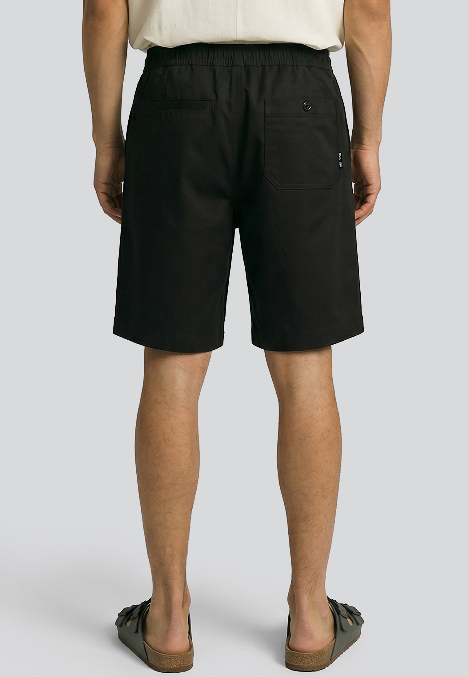 LINEN ELASICATED 3/4 CHINO SHORTS BLACK
