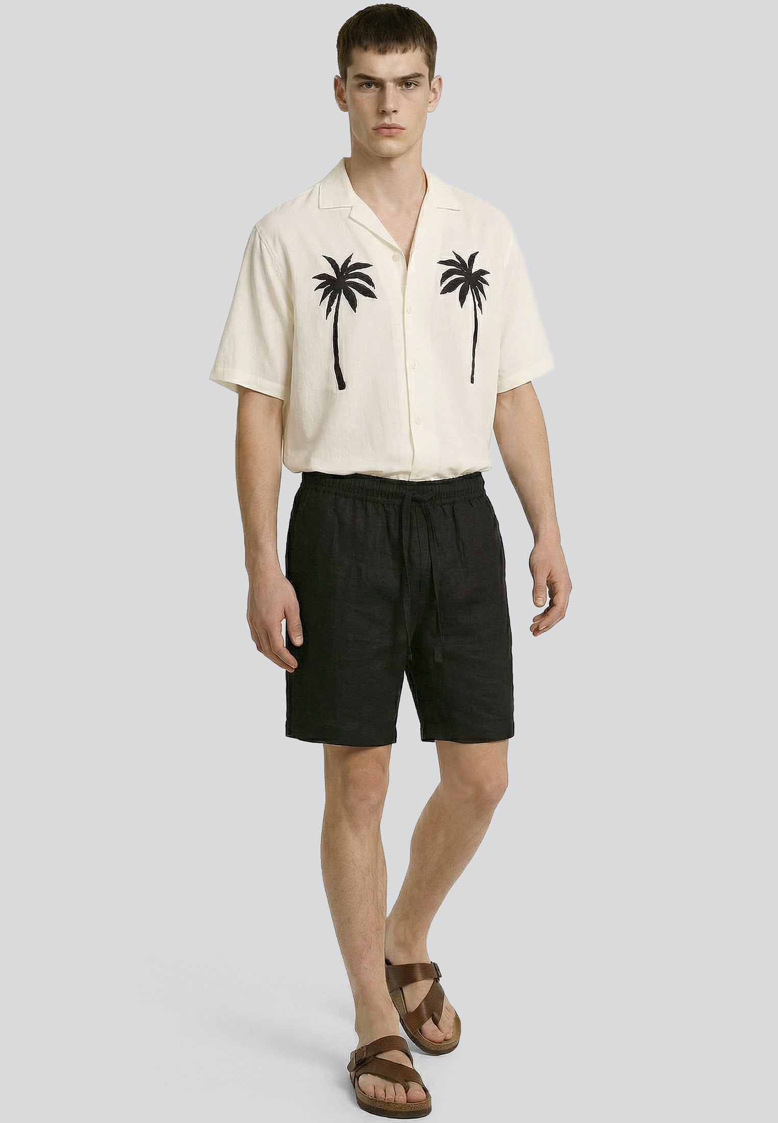LINEN ELASTICATED CHINO SHORTS BLACK