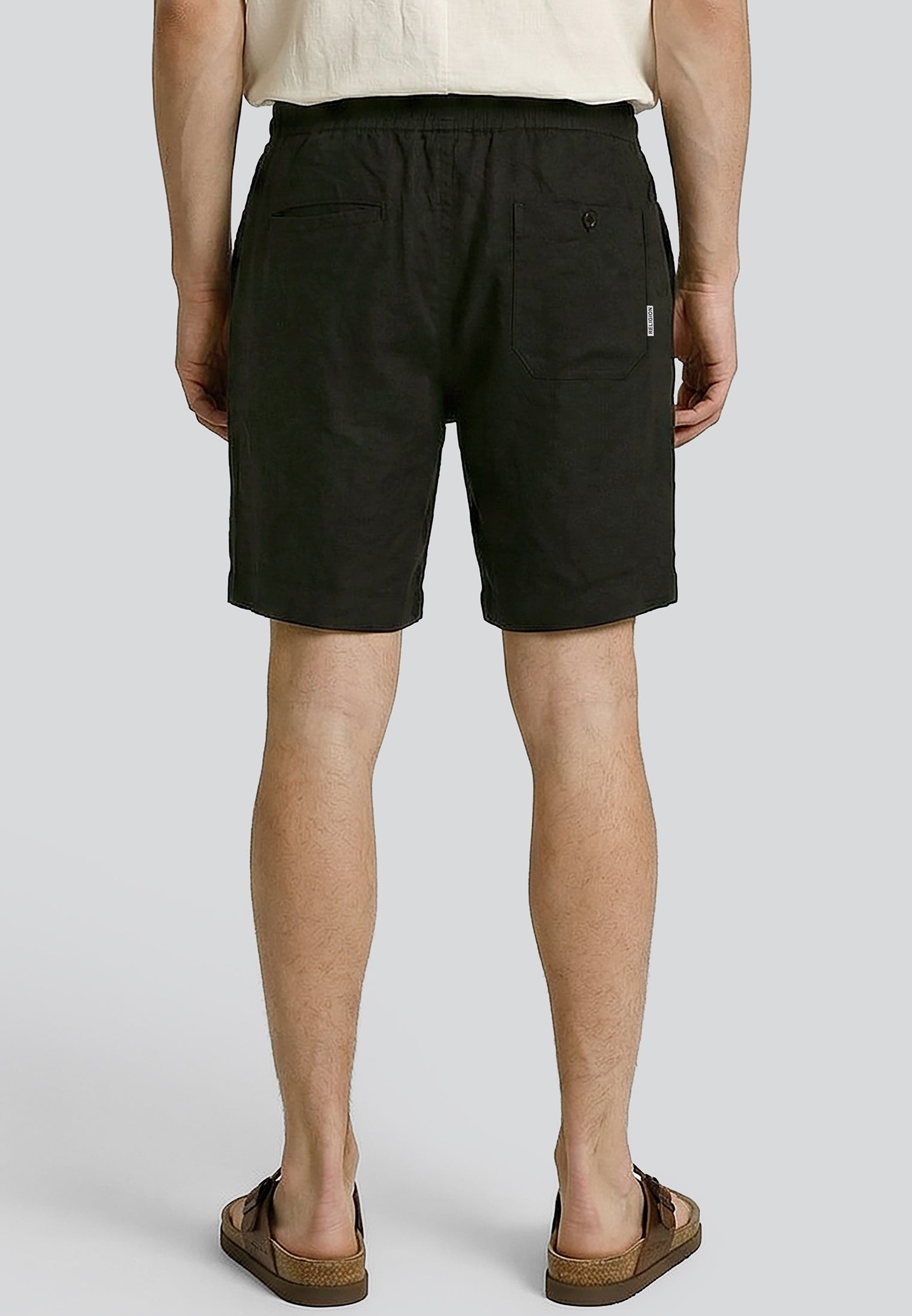 LINEN ELASTICATED CHINO SHORTS BLACK