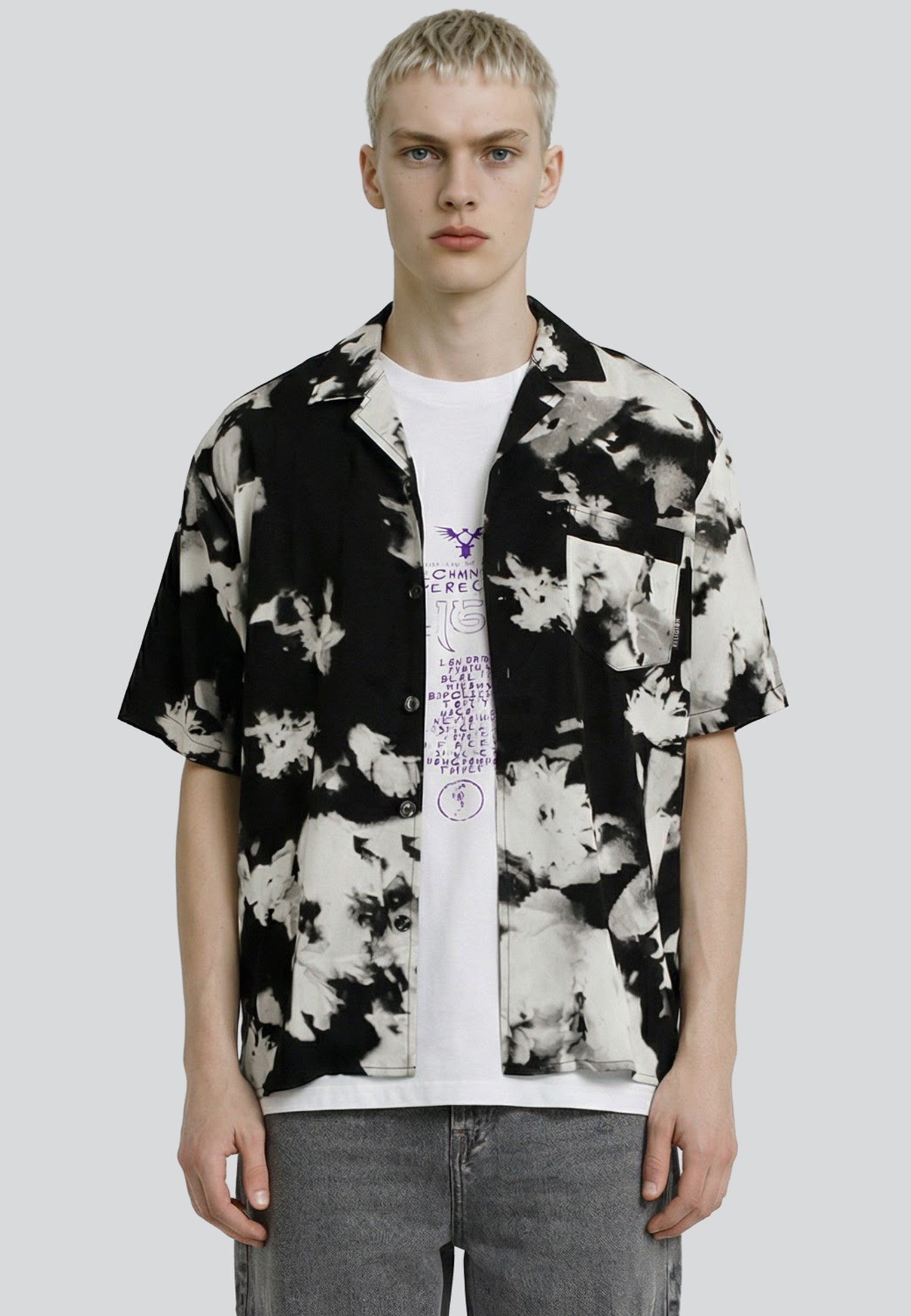 ABSTRACT ROSE SHIRT OFF WHITE & BLACK
