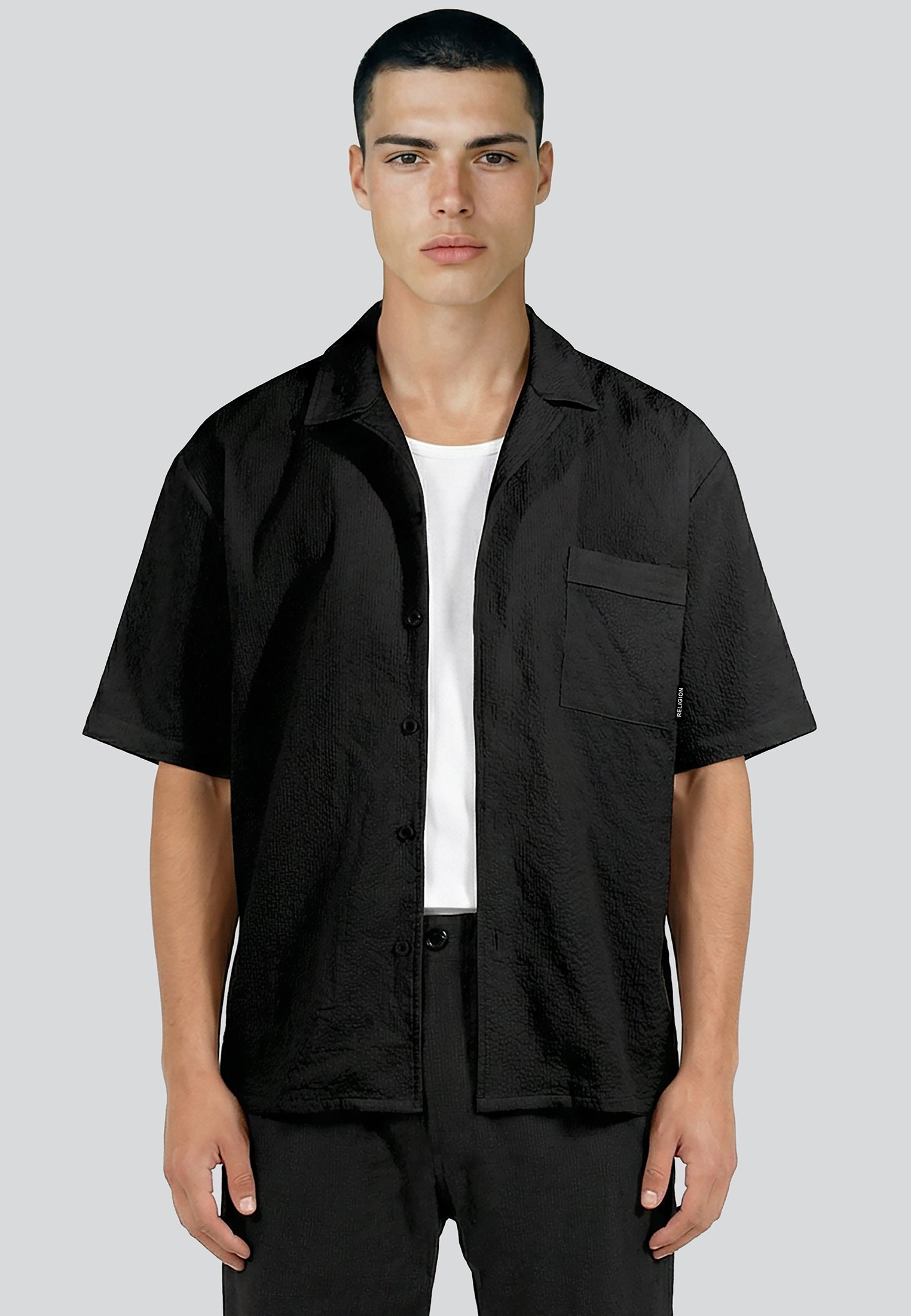 CRINKLE SHORT SLEEVE SHIRT BLACK