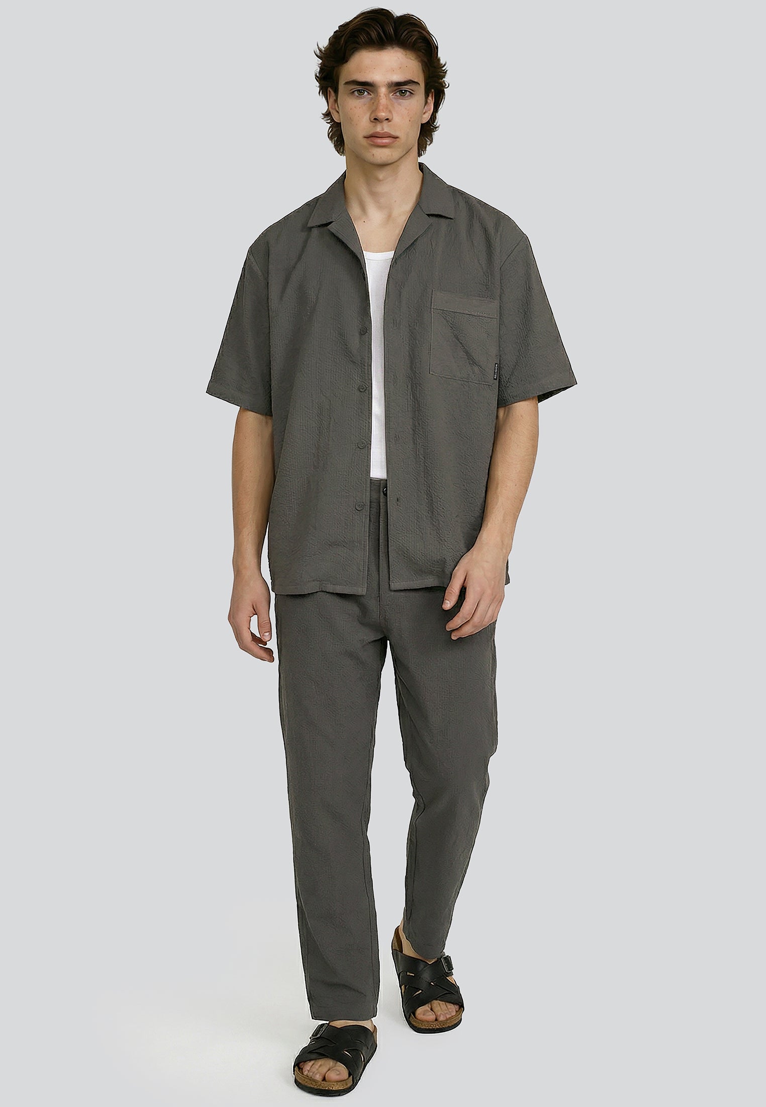 CRINKLE SHORT SLEEVE SHIRT SLATE