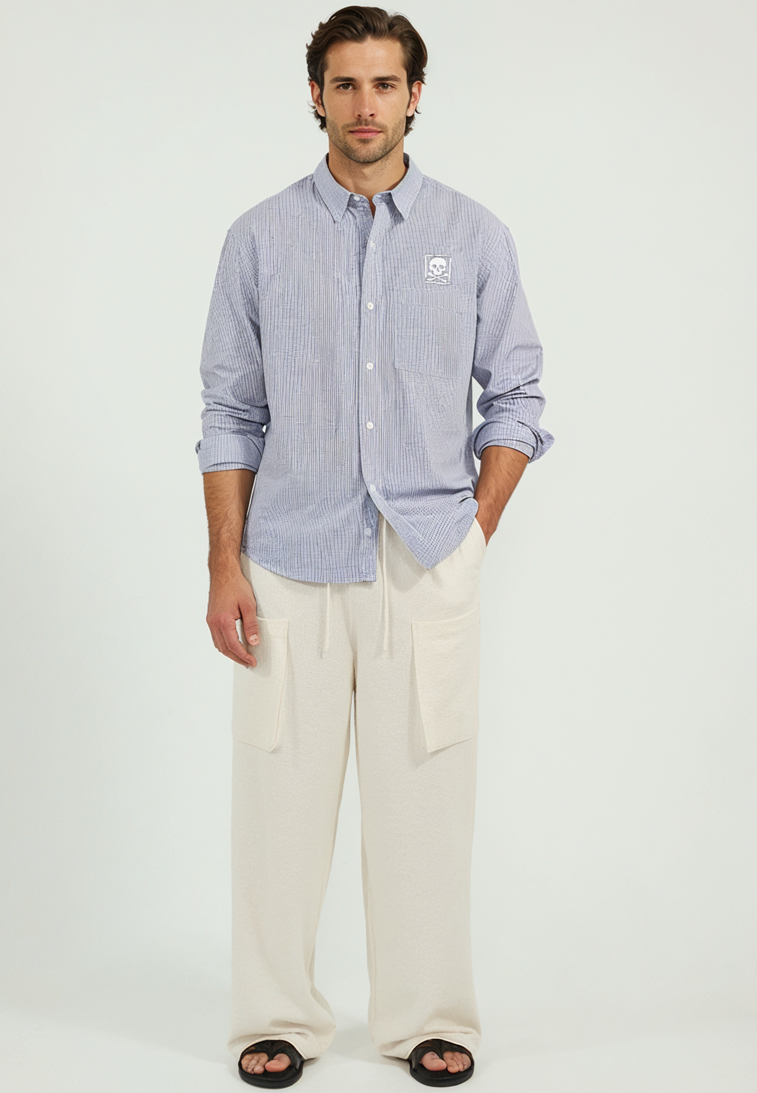 EMBROIDERY SKULL SHIRT LIGHT BLUE