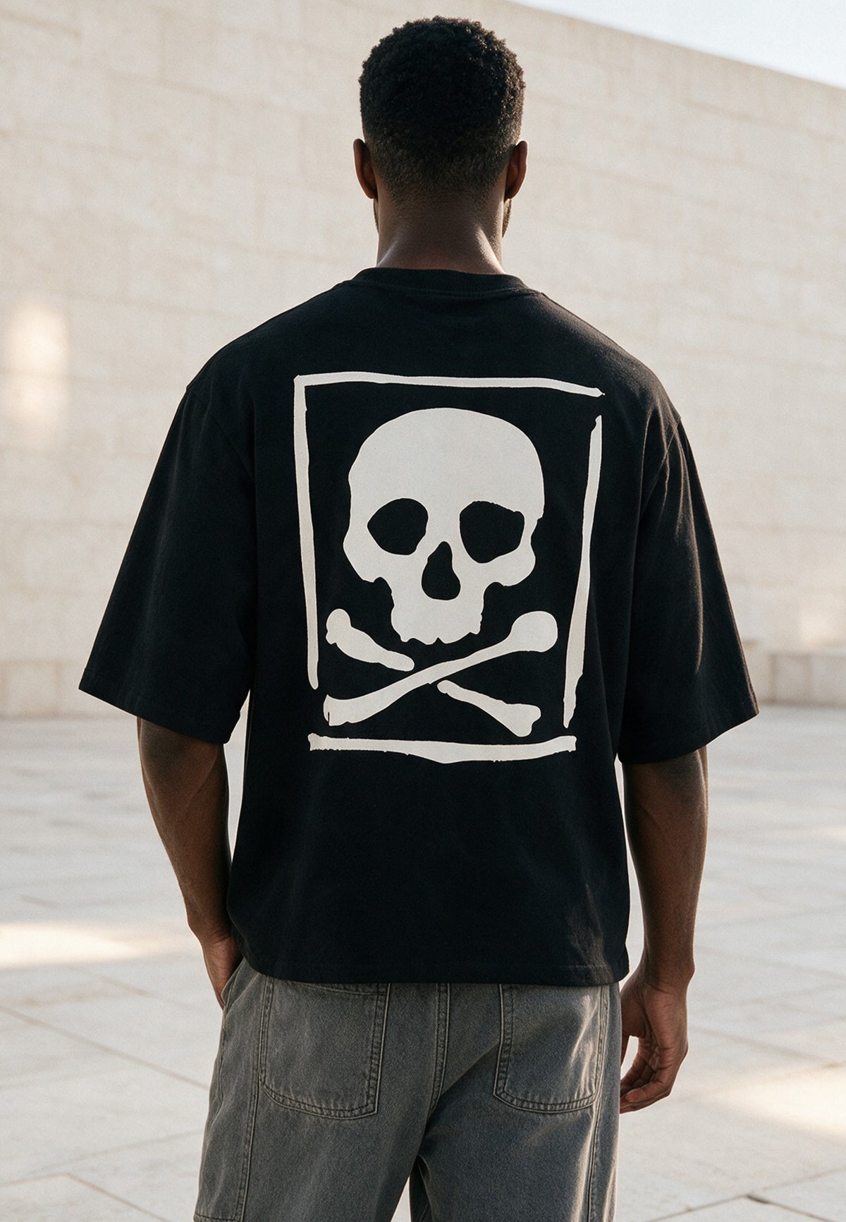 APPLIQUE SKULL BOXY T-SHIRT BLACK