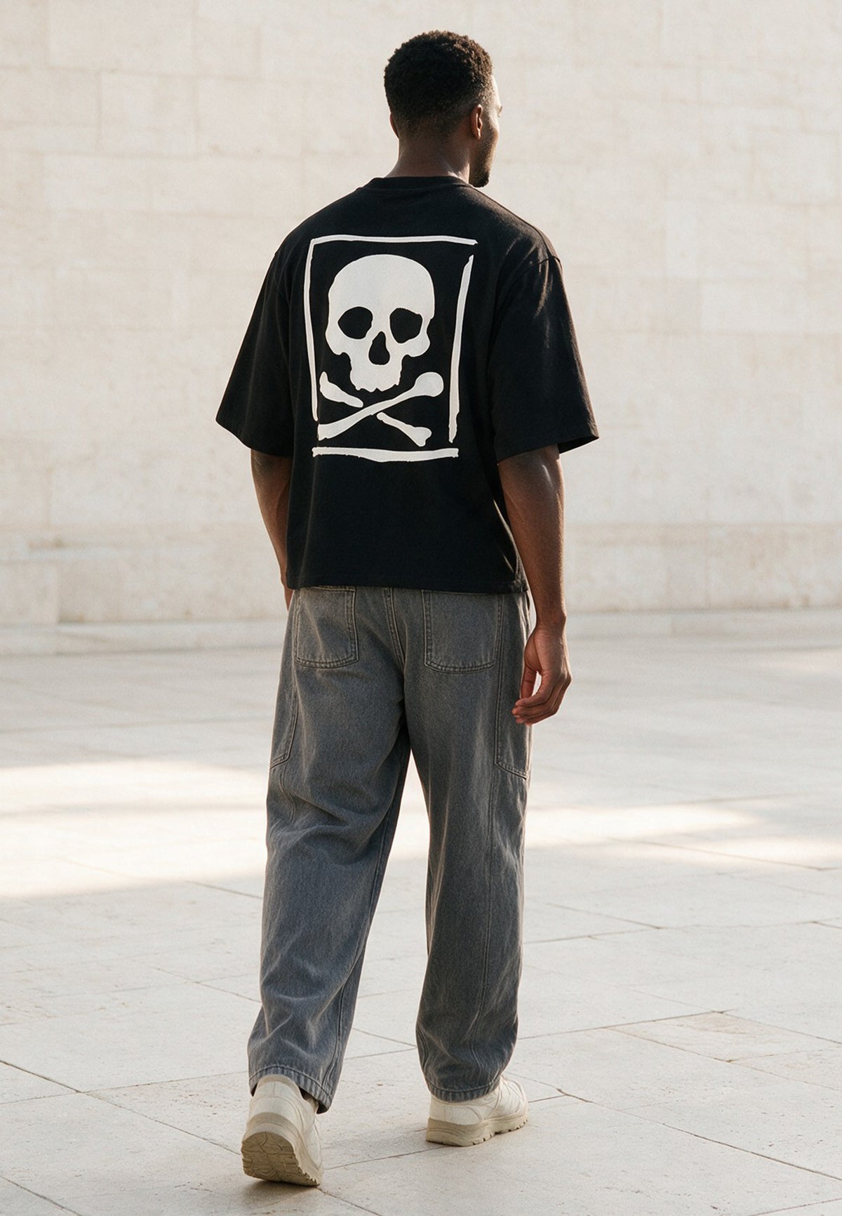 APPLIQUE SKULL BOXY T-SHIRT BLACK
