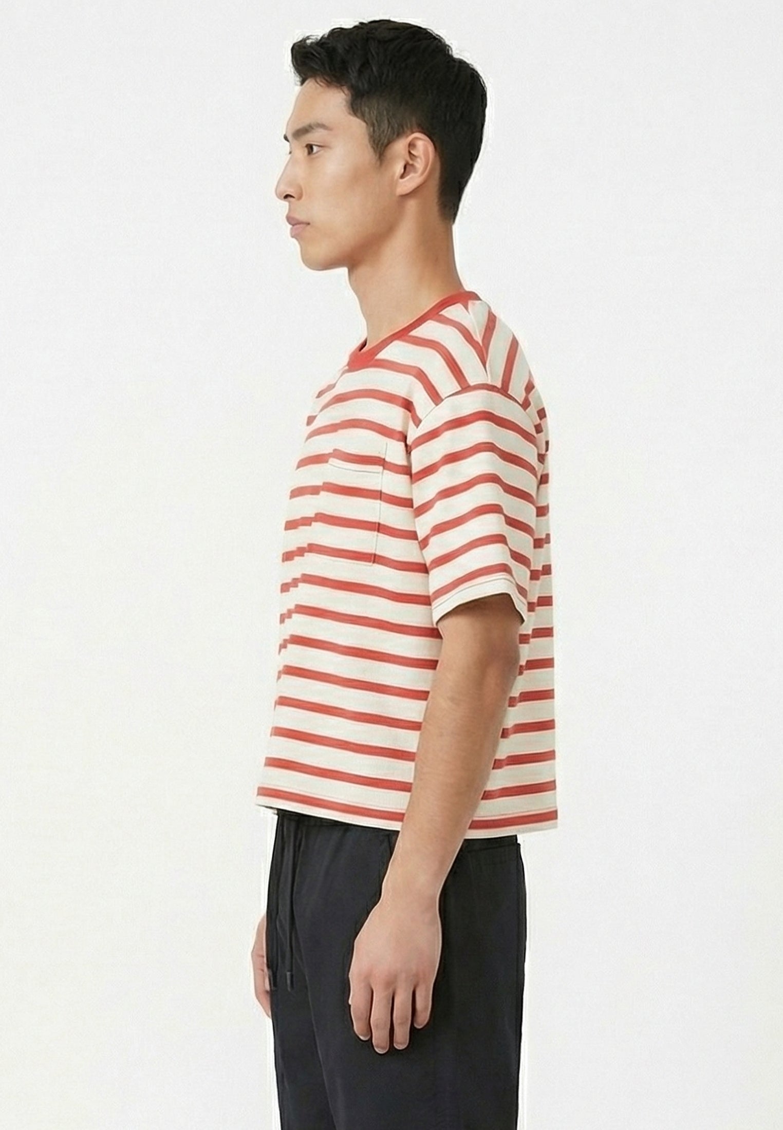 STRIPE CROP BOX T-SHIRT WHITE & RED