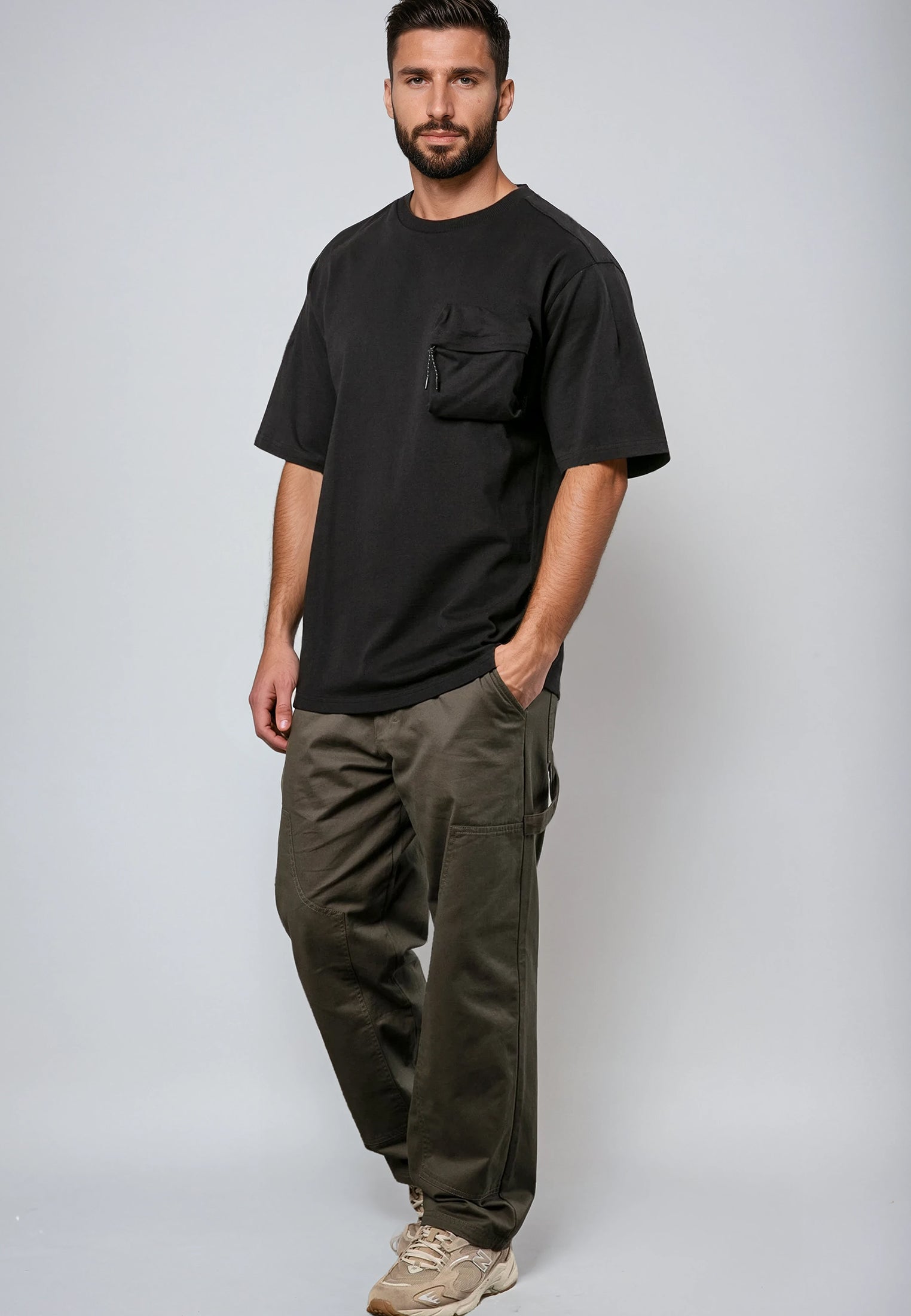 ZIP POCKET OVERSIZED T-SHIRT BLACK