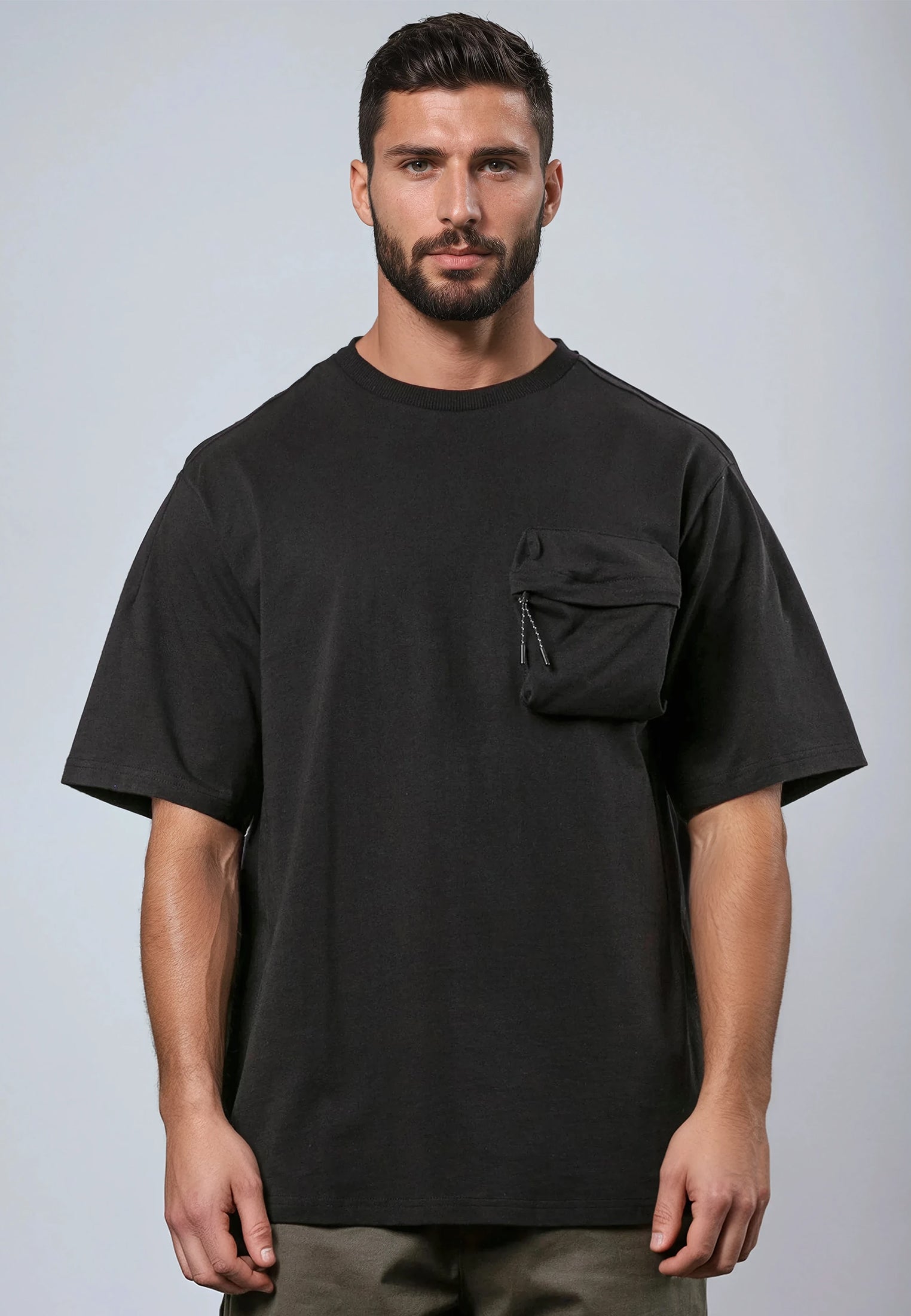 ZIP POCKET OVERSIZED T-SHIRT BLACK