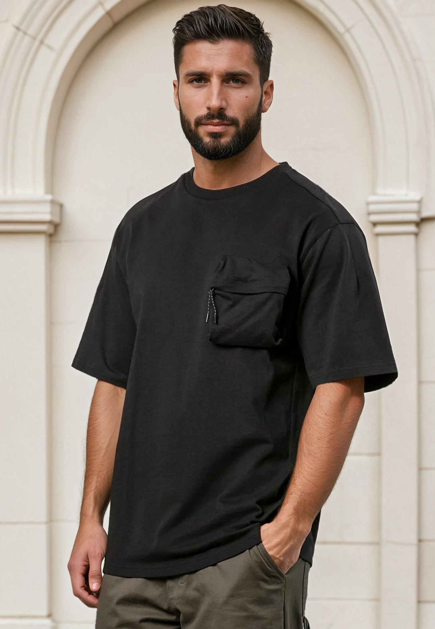 ZIP POCKET OVERSIZED T-SHIRT BLACK