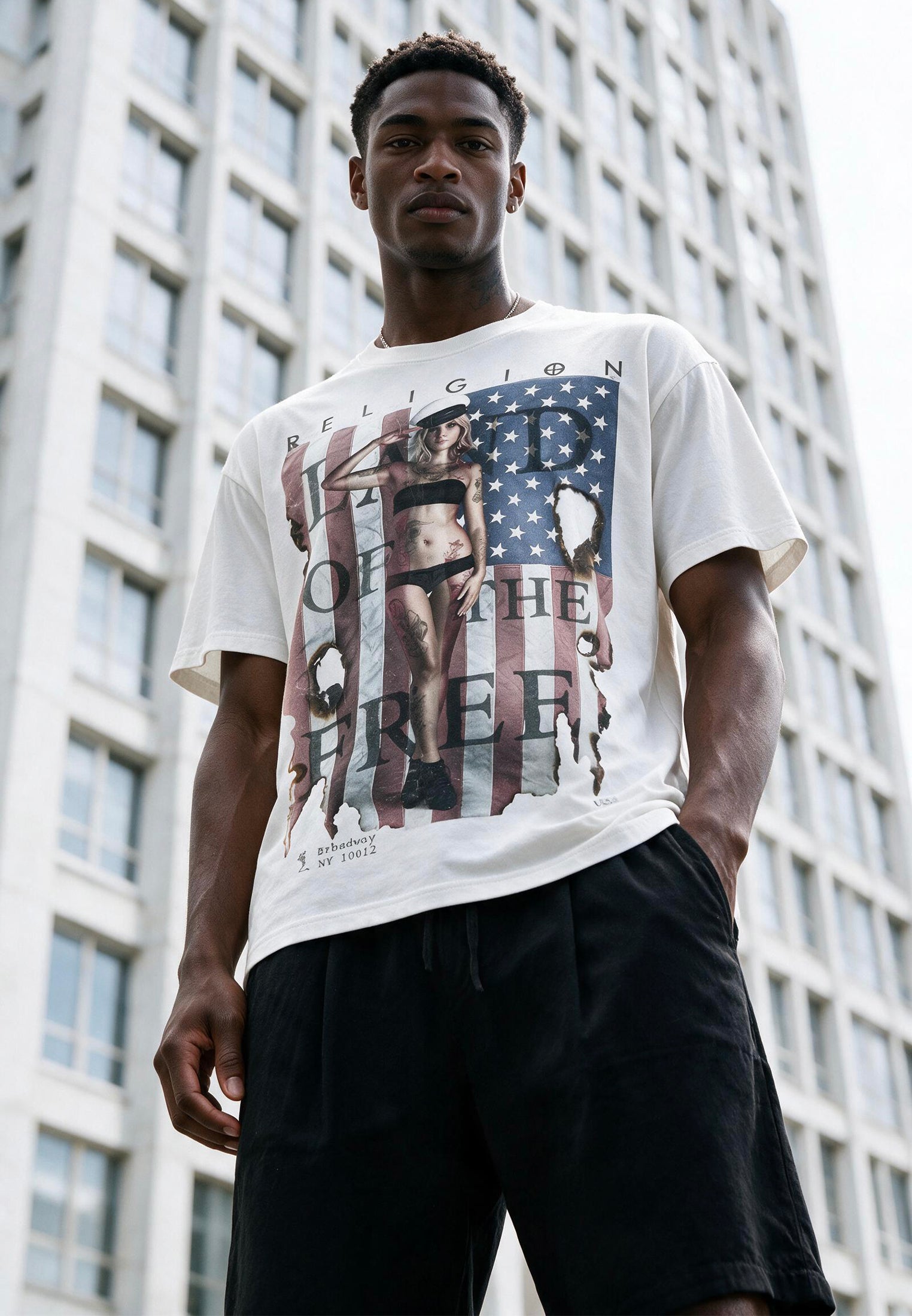 LAND OF THE FREE WHITE T-SHIRT
