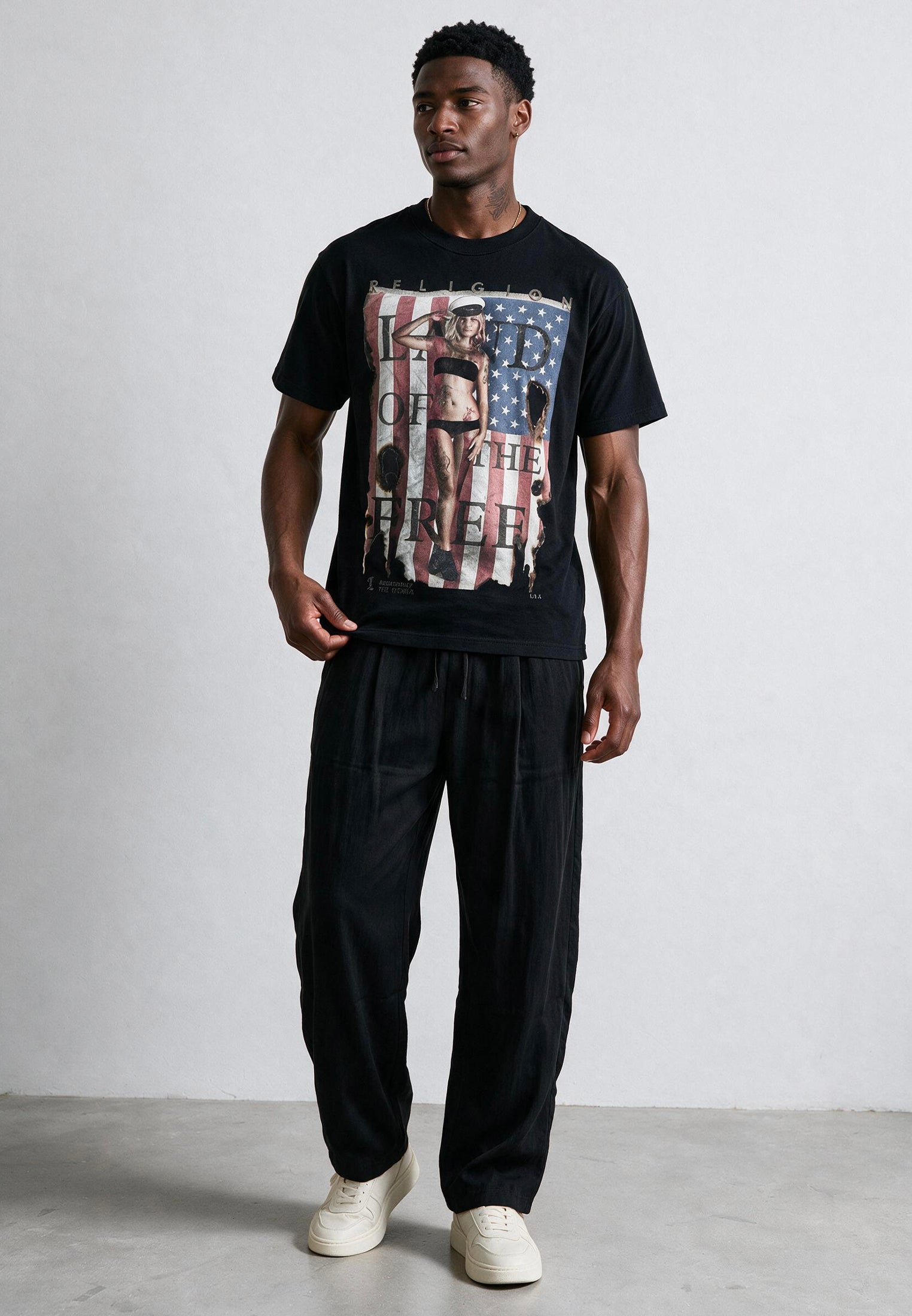 LAND OF THE FREE WASHED BLACK T-SHIRT