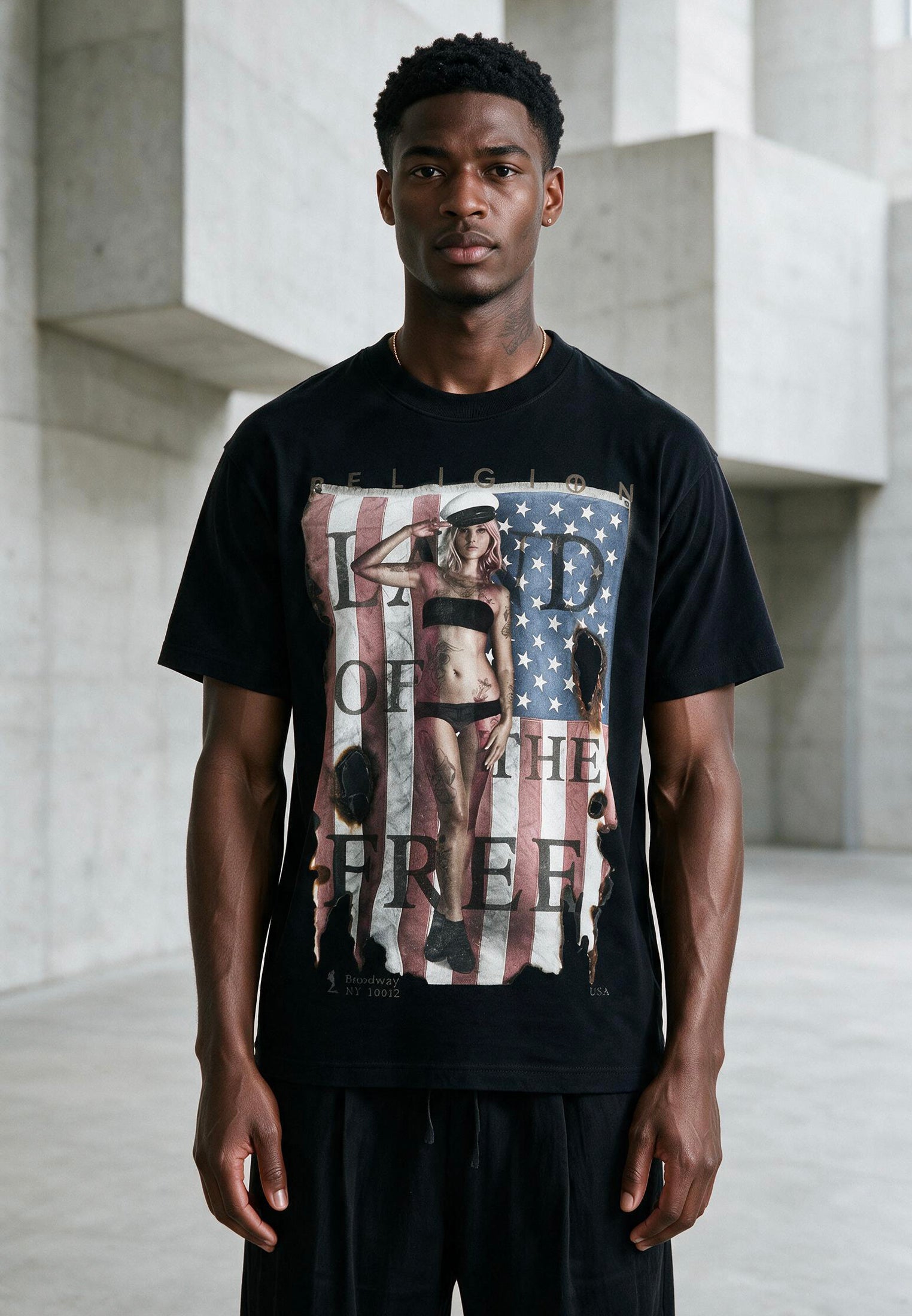 LAND OF THE FREE WASHED BLACK T-SHIRT