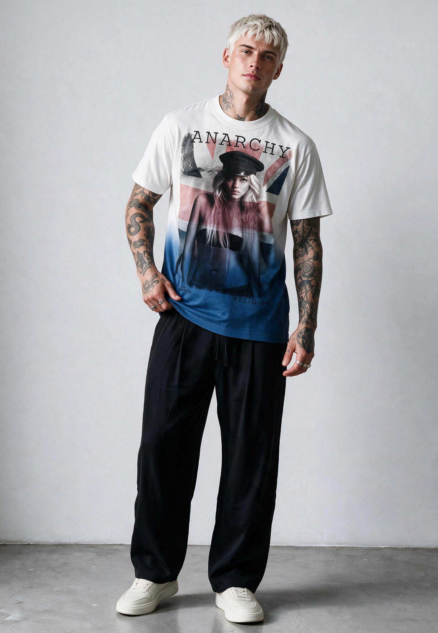 ANARCHY T-SHIRT WHITE & BLUE