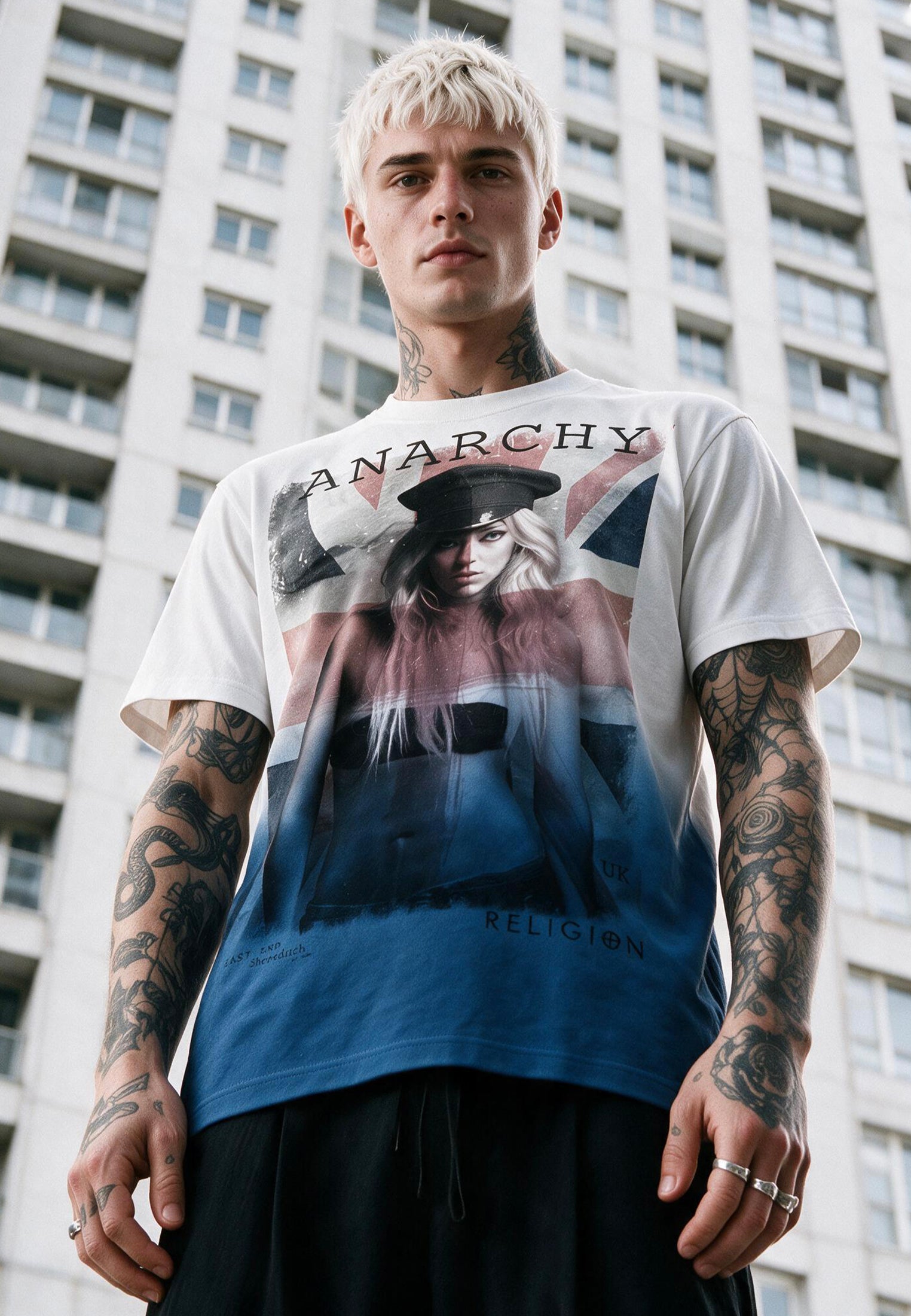 ANARCHY T-SHIRT WHITE & BLUE