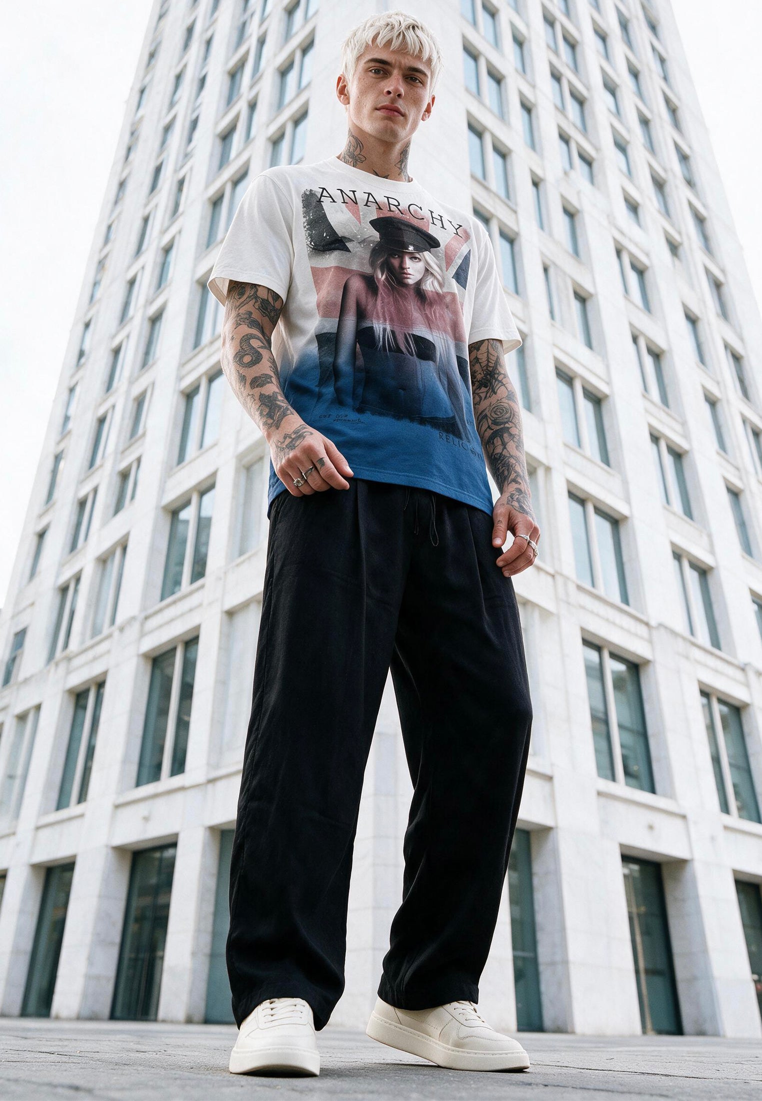 ANARCHY T-SHIRT WHITE & BLUE