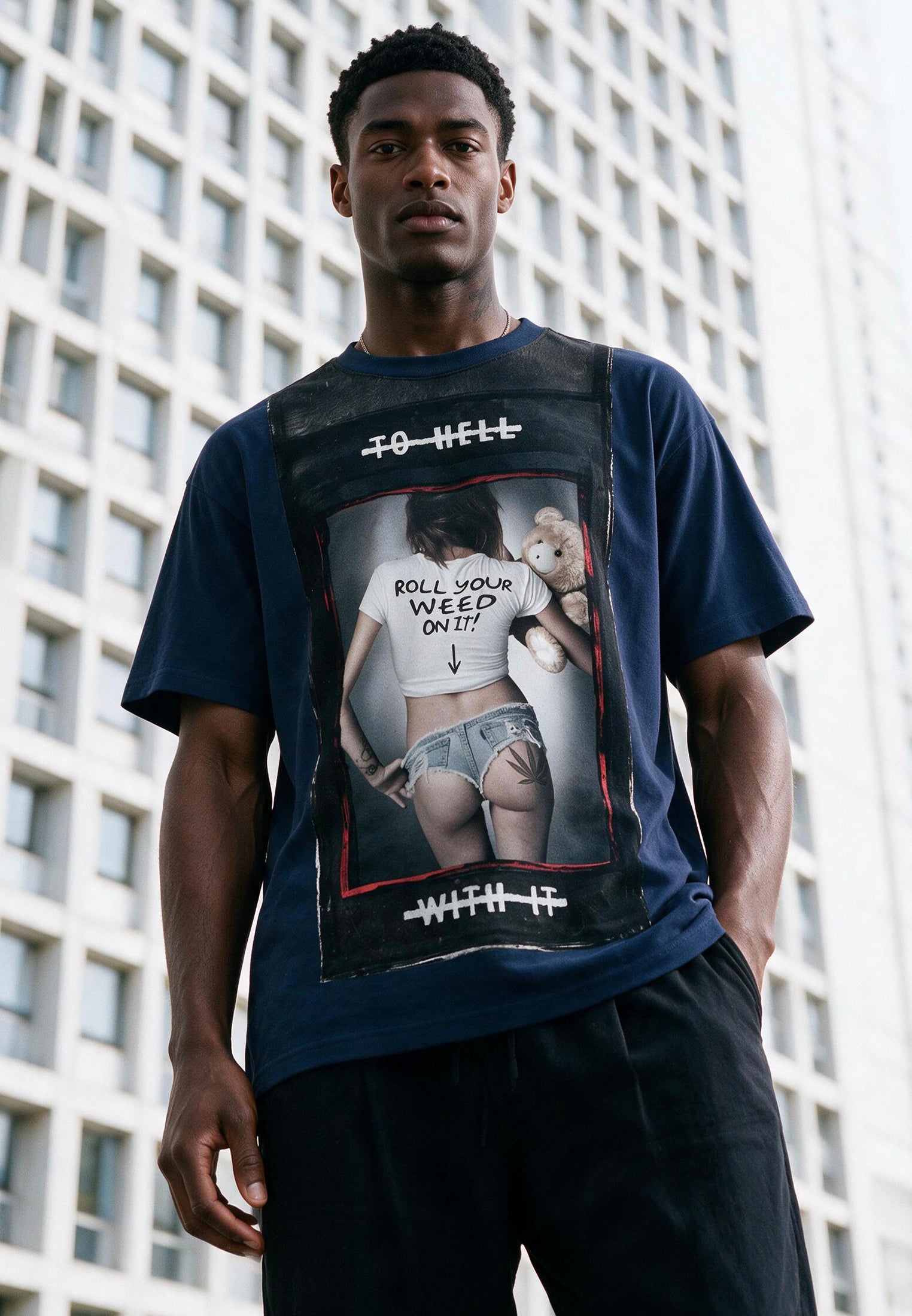 ROLL YOUR WEED FRENCH NAVY T-SHIRT