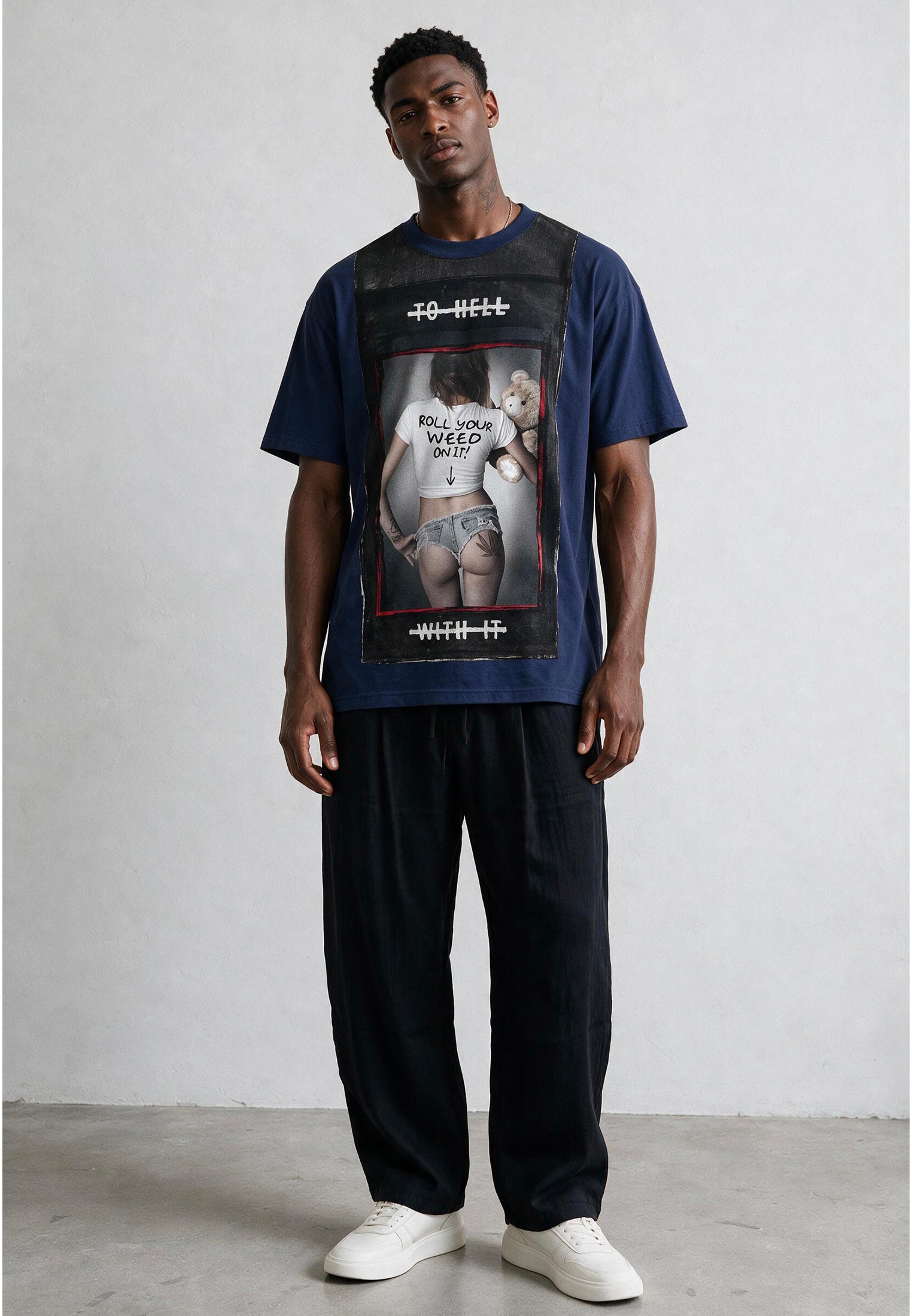 ROLL YOUR WEED FRENCH NAVY T-SHIRT