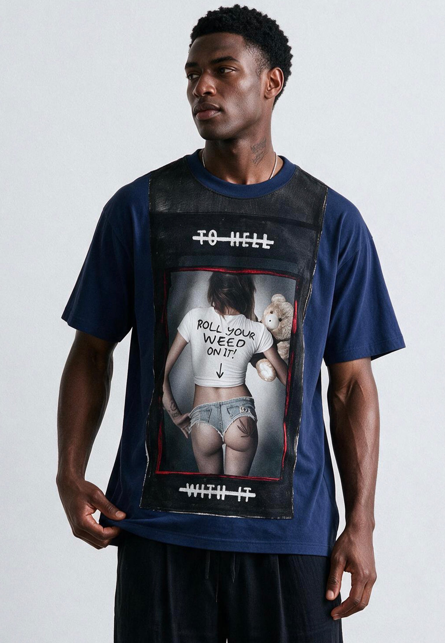 ROLL YOUR WEED FRENCH NAVY T-SHIRT