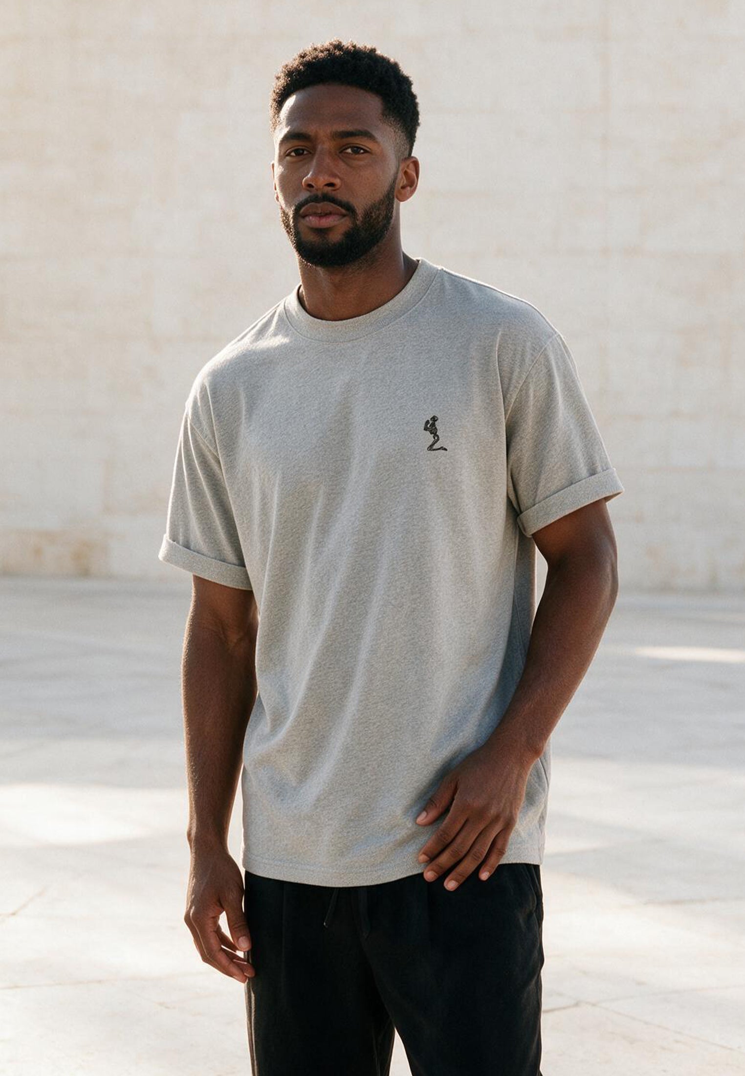ESSENTIAL ROLLED CUFF T-SHIRT GREY MARL