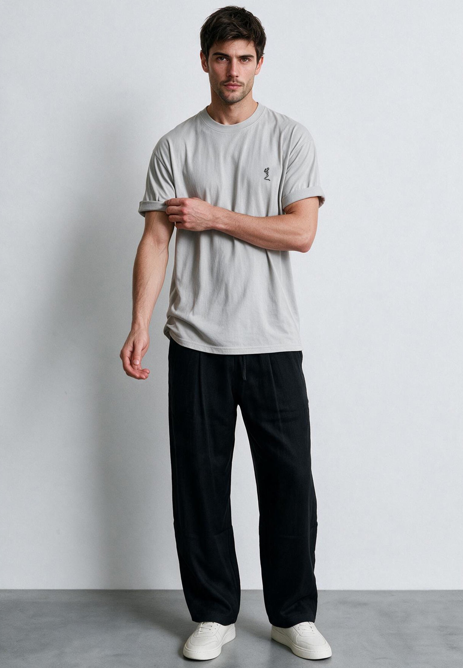 ESSENTIAL ROLLED CUFF T-SHIRT LIGHT GREY