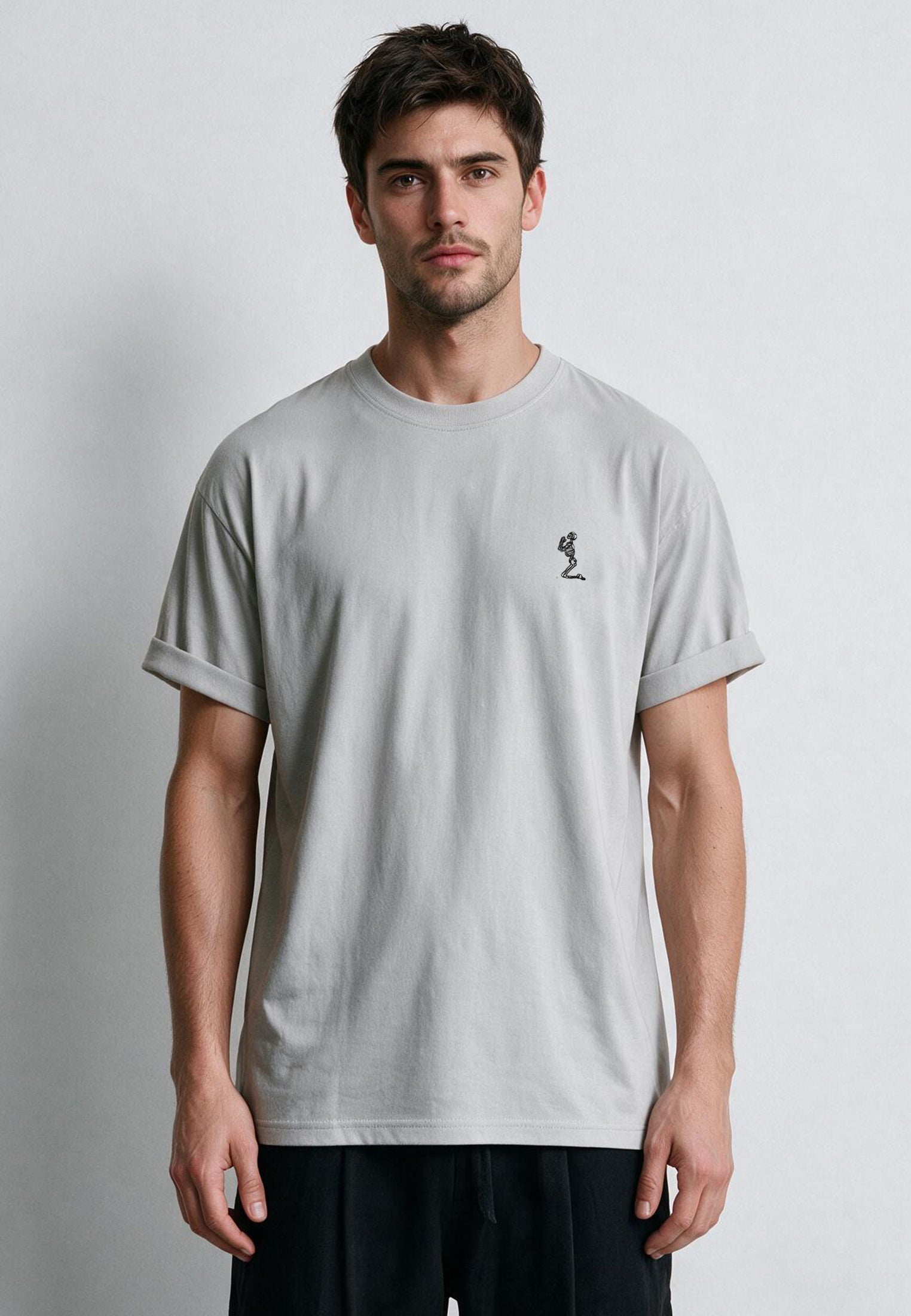 ESSENTIAL ROLLED CUFF T-SHIRT LIGHT GREY