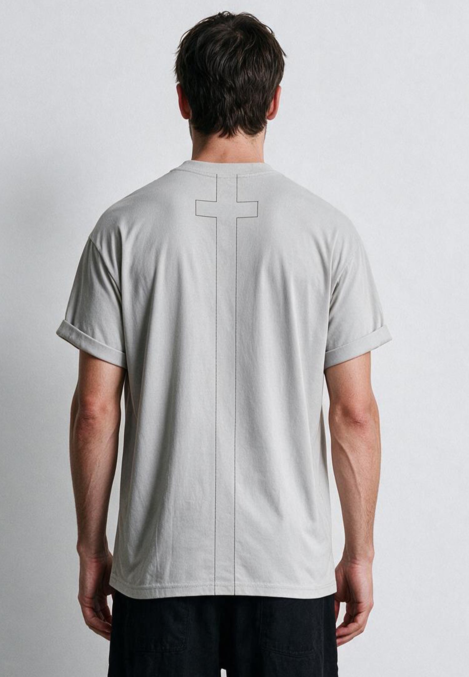 ESSENTIAL ROLLED CUFF T-SHIRT LIGHT GREY