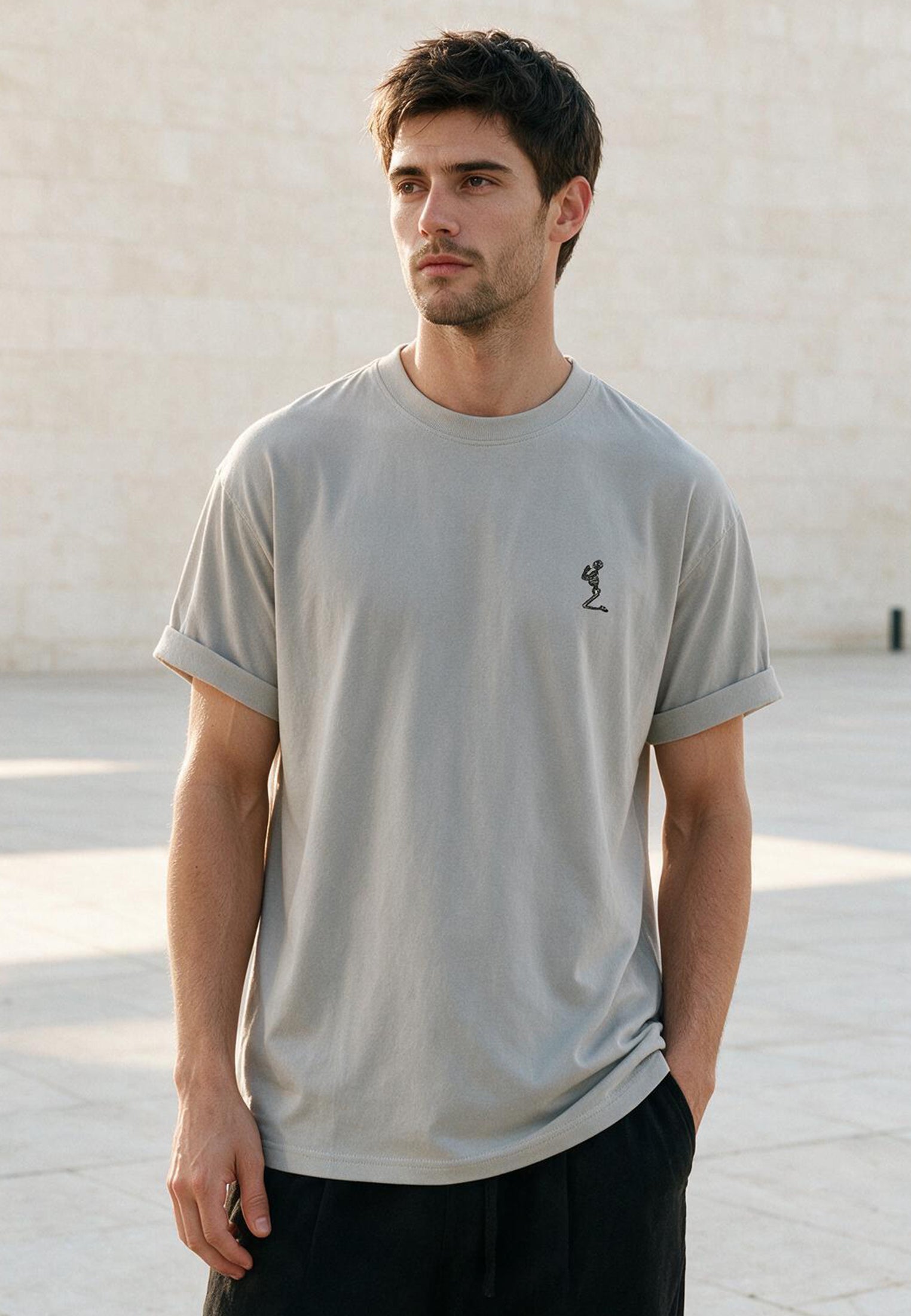 ESSENTIAL ROLLED CUFF T-SHIRT LIGHT GREY