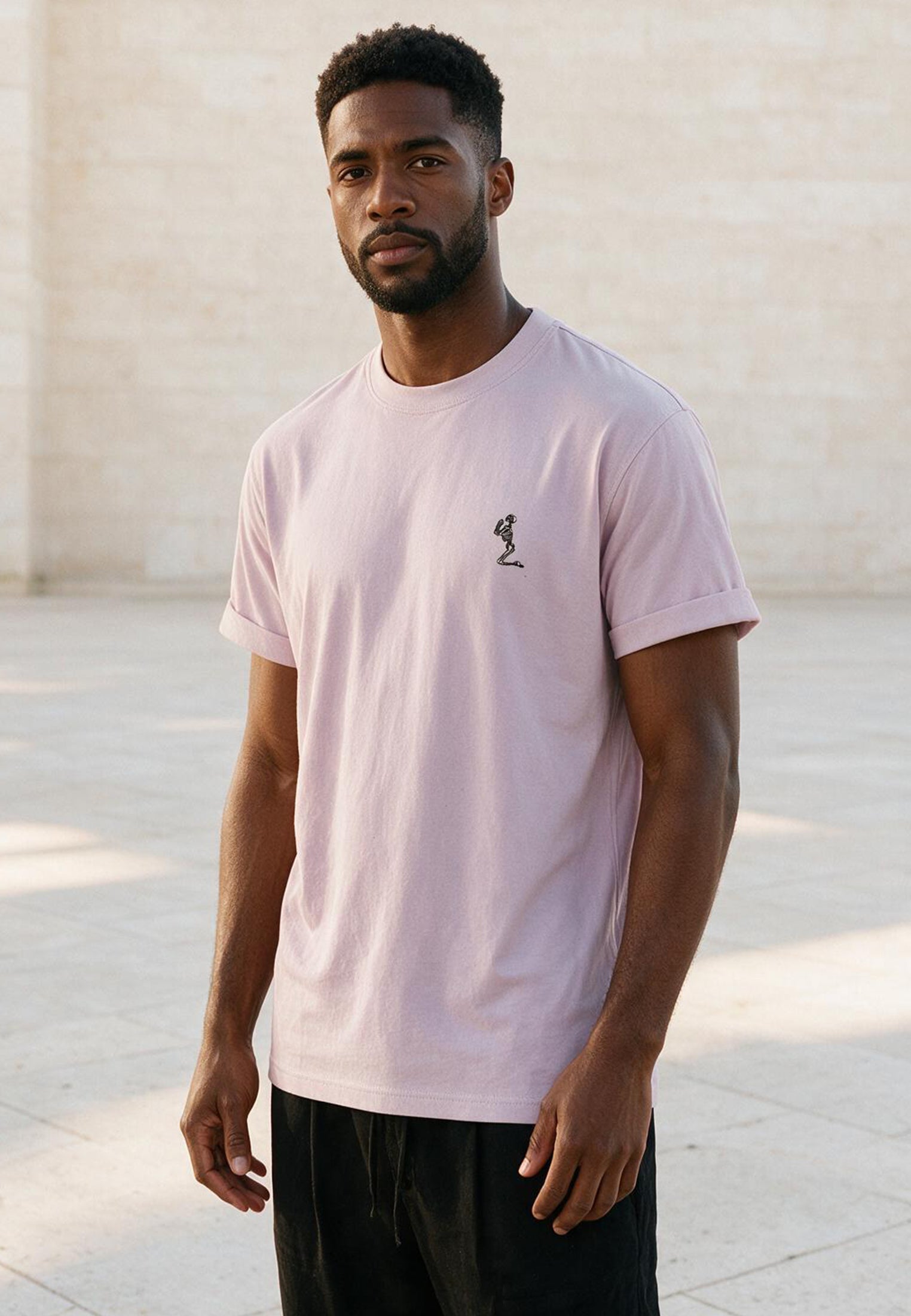 ESSENTIAL ROLLED CUFF T-SHIRT PALE PINK